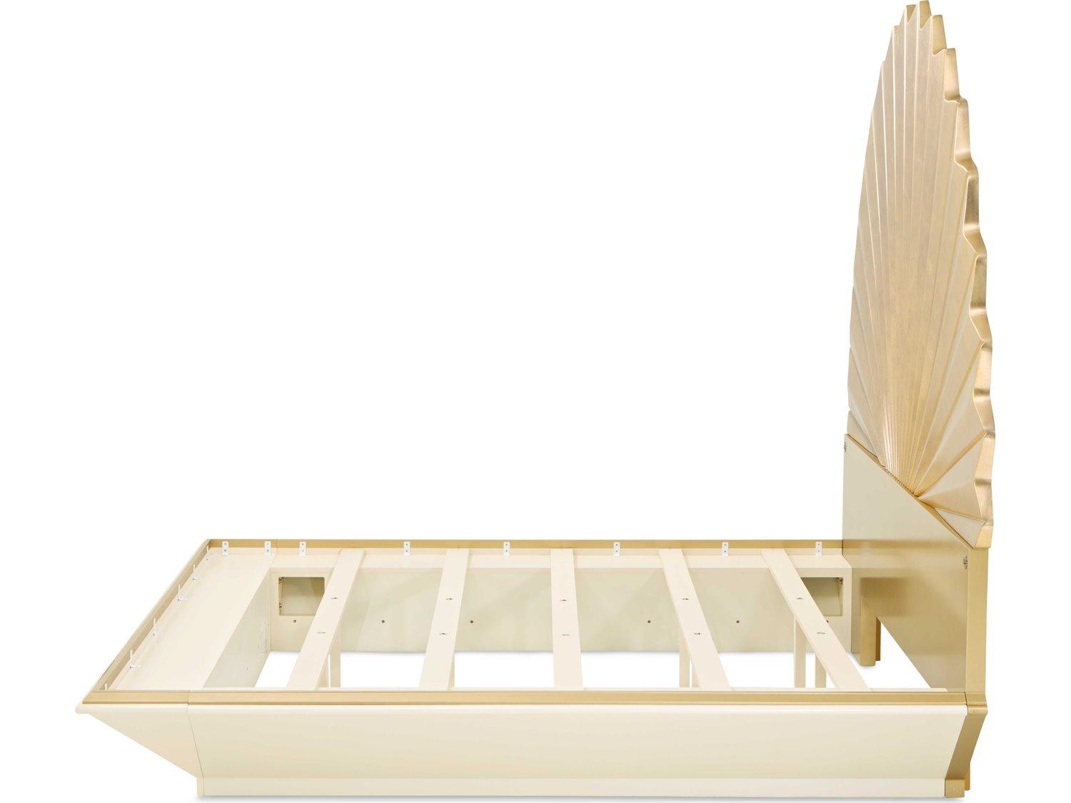 Michael Amini Fantosini Gold Leaf Poplar Wood King Platform Bed