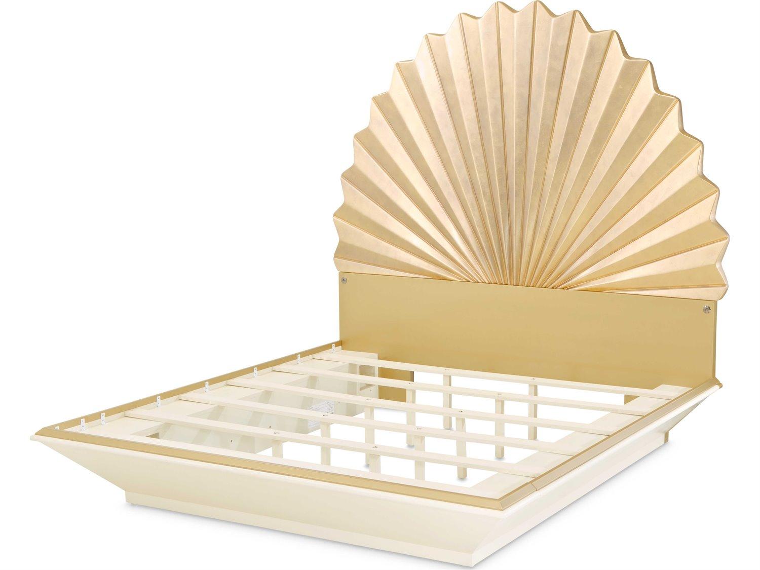 Michael Amini Fantosini Gold Leaf Poplar Wood King Platform Bed