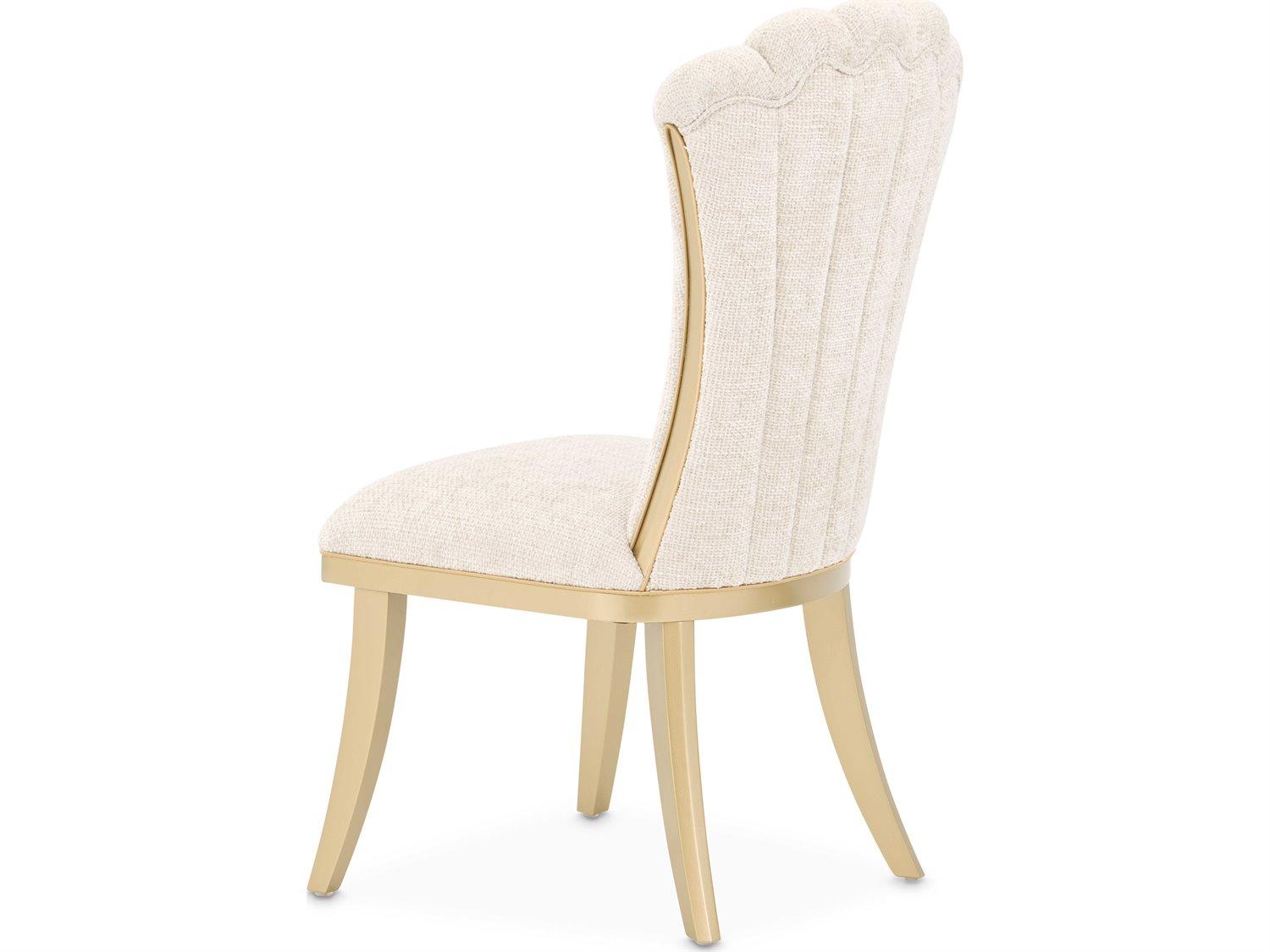 Michael Amini Fantosini Rubberwood Gold Upholstered Armless Dining Chair Set of 2