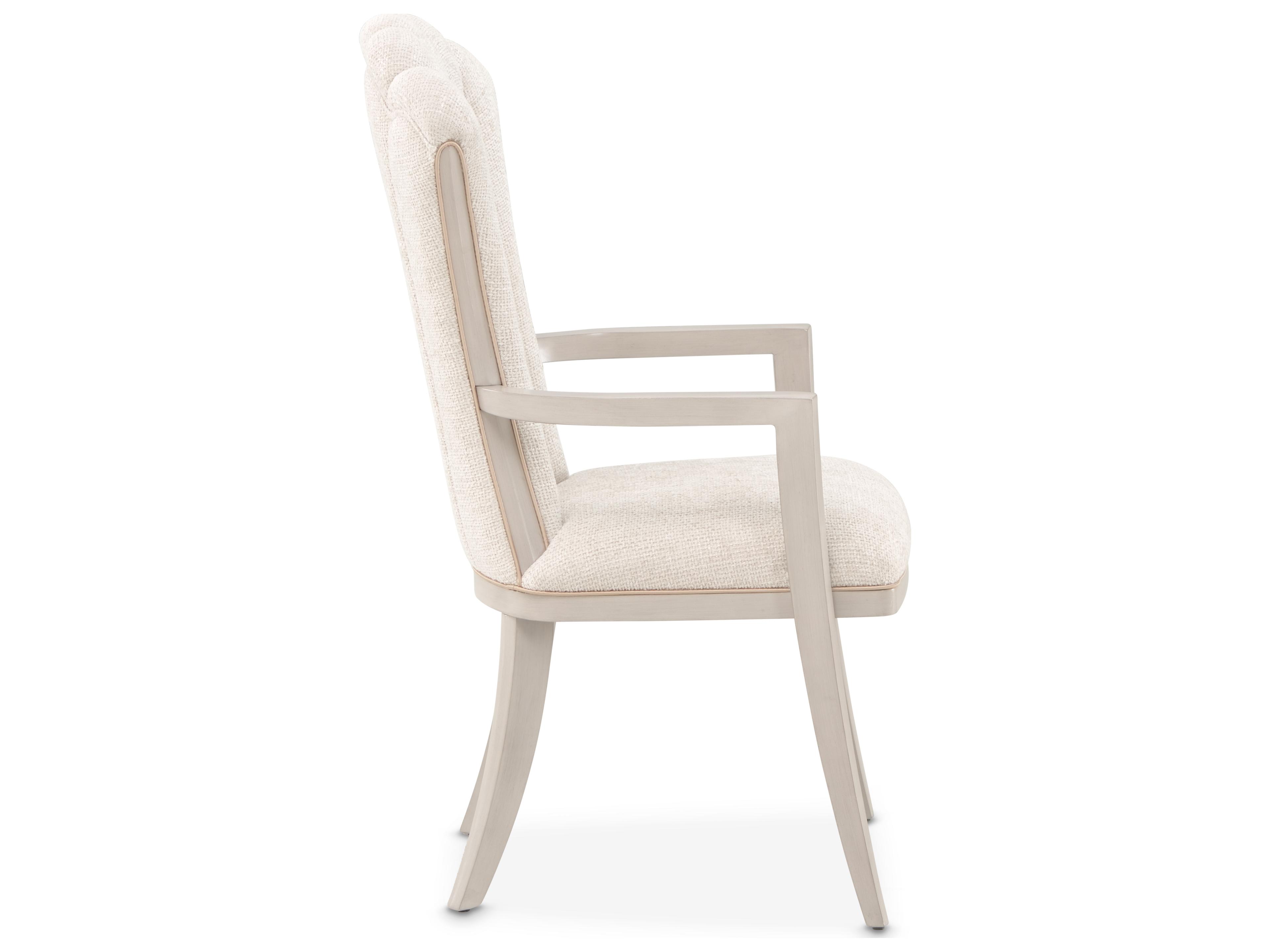 Michael Amini Fantosini Poplar Wood Beige Upholstered Arm Dining Chair