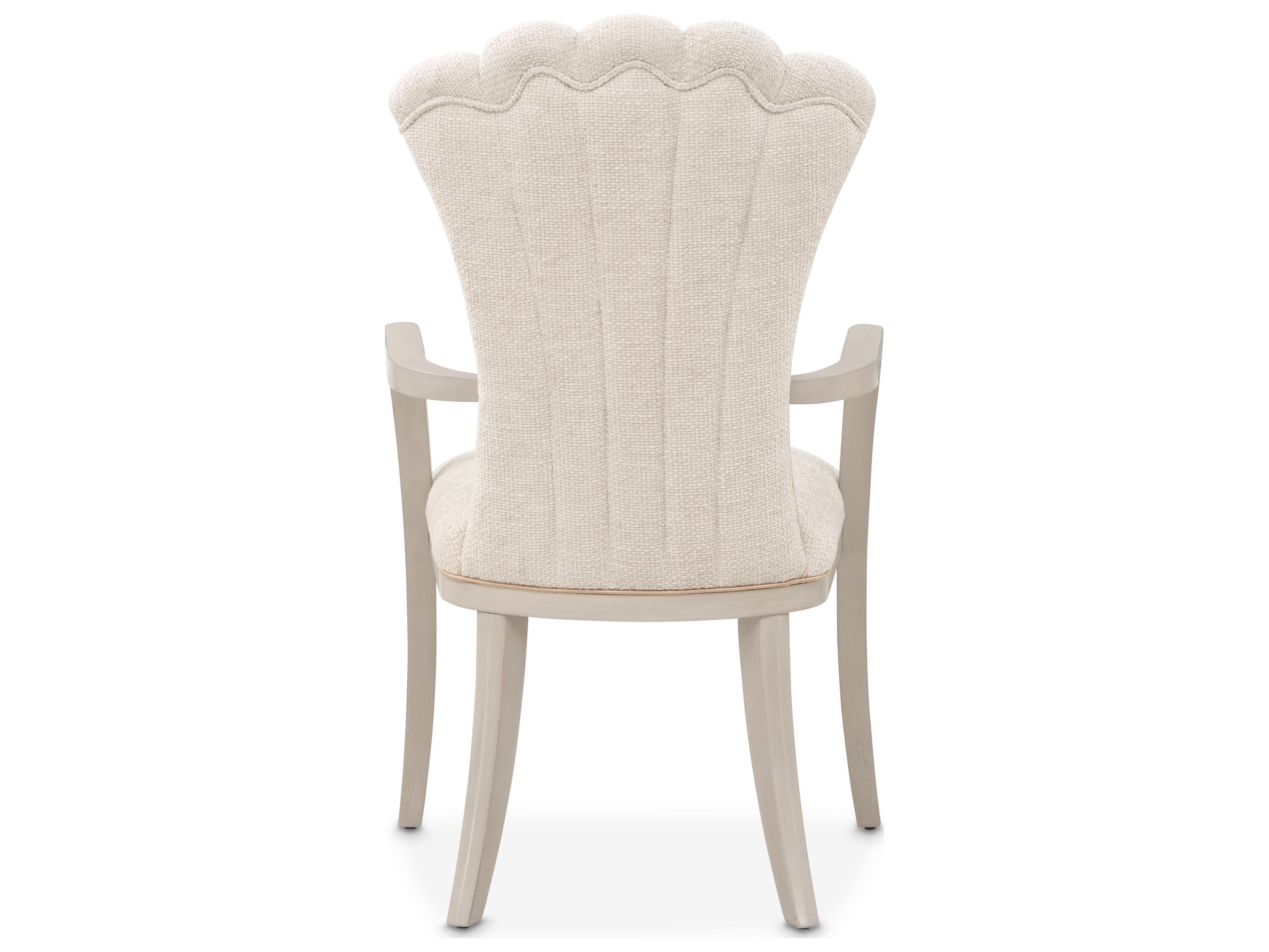 Michael Amini Fantosini Poplar Wood Beige Upholstered Arm Dining Chair