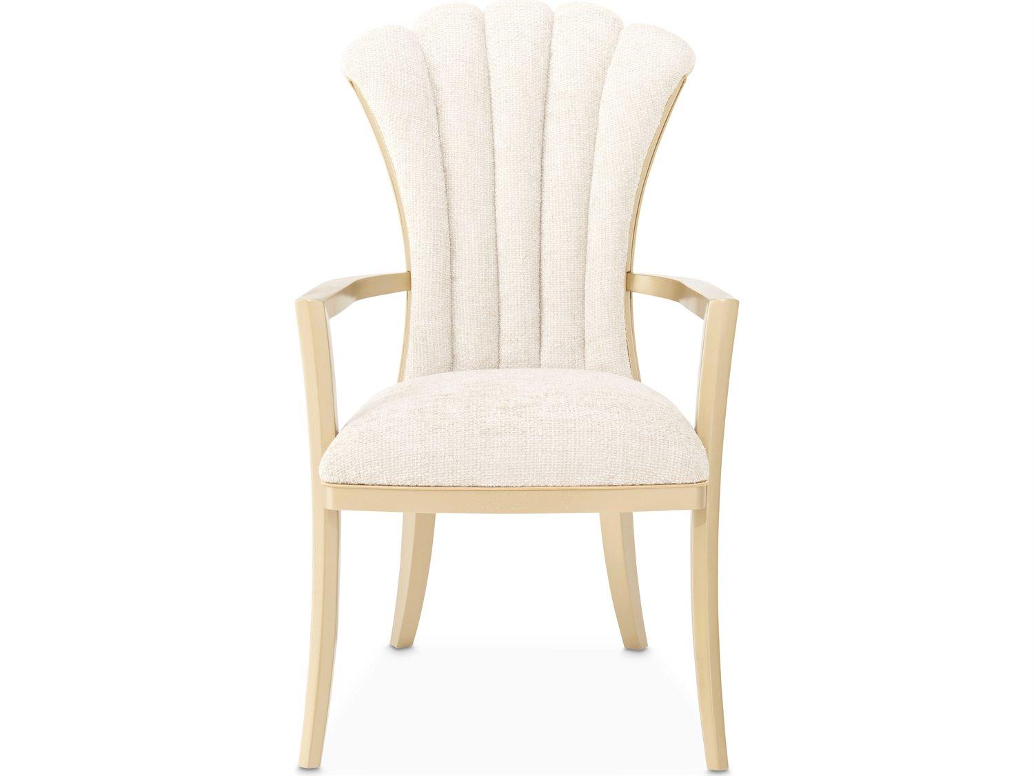 Michael Amini Fantosini Rubberwood Gold Upholstered Arm Dining Chair Set of 2