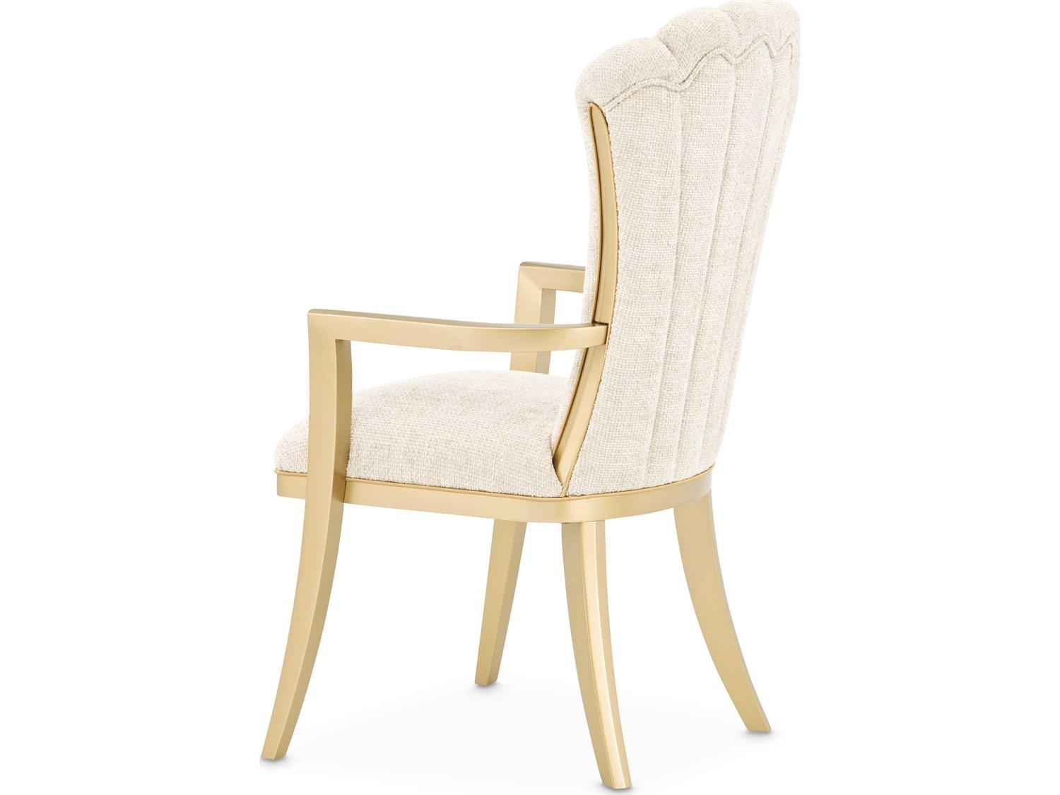 Michael Amini Fantosini Rubberwood Gold Upholstered Arm Dining Chair Set of 2