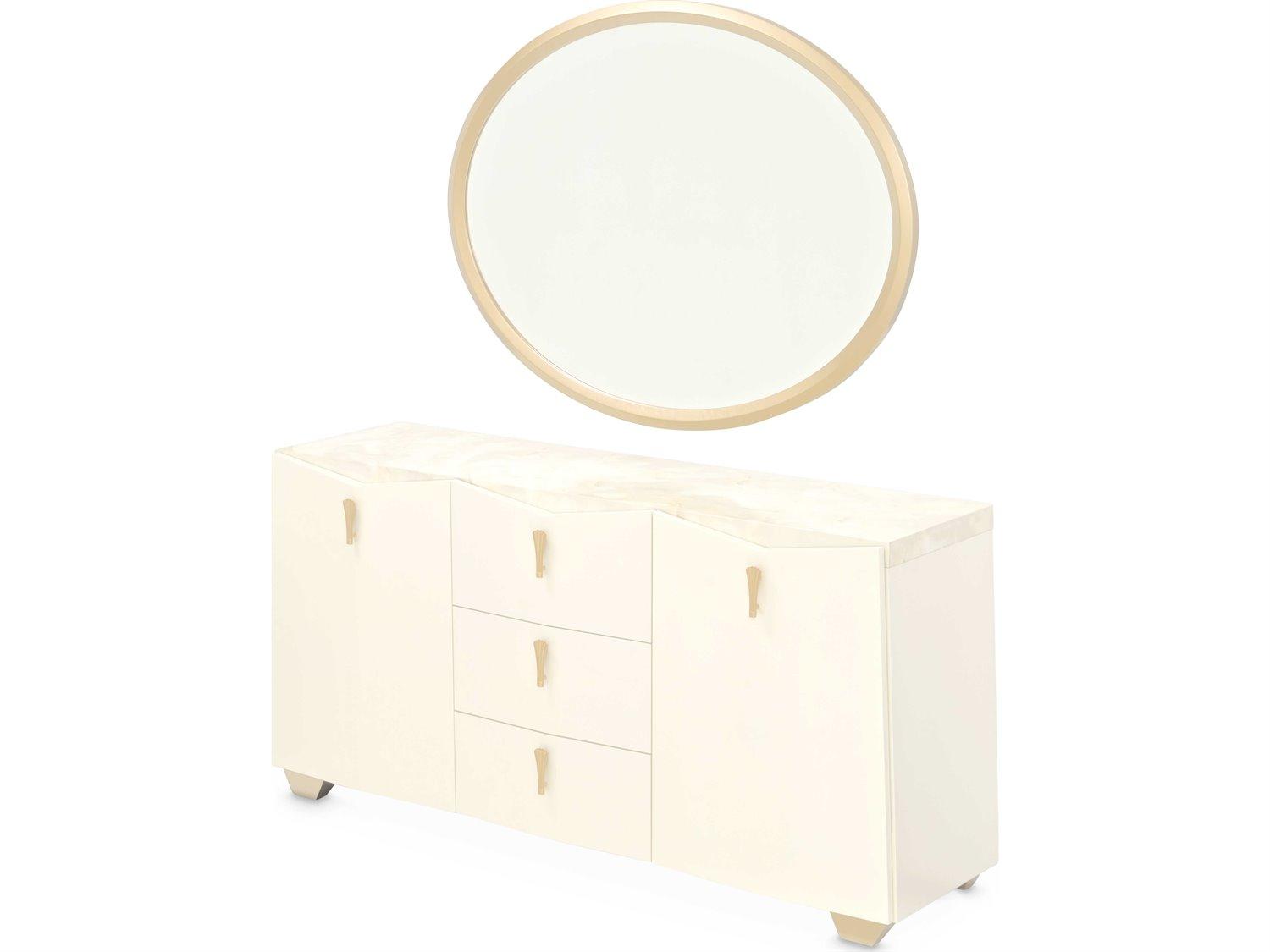 Michael Amini Fantosini 72" Poplar Wood Creamy Pearl Sideboard