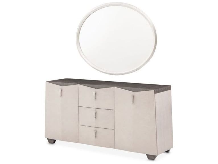 Michael Amini Fantosini 72" Poplar Wood Silver Mist Sideboard with Mirror