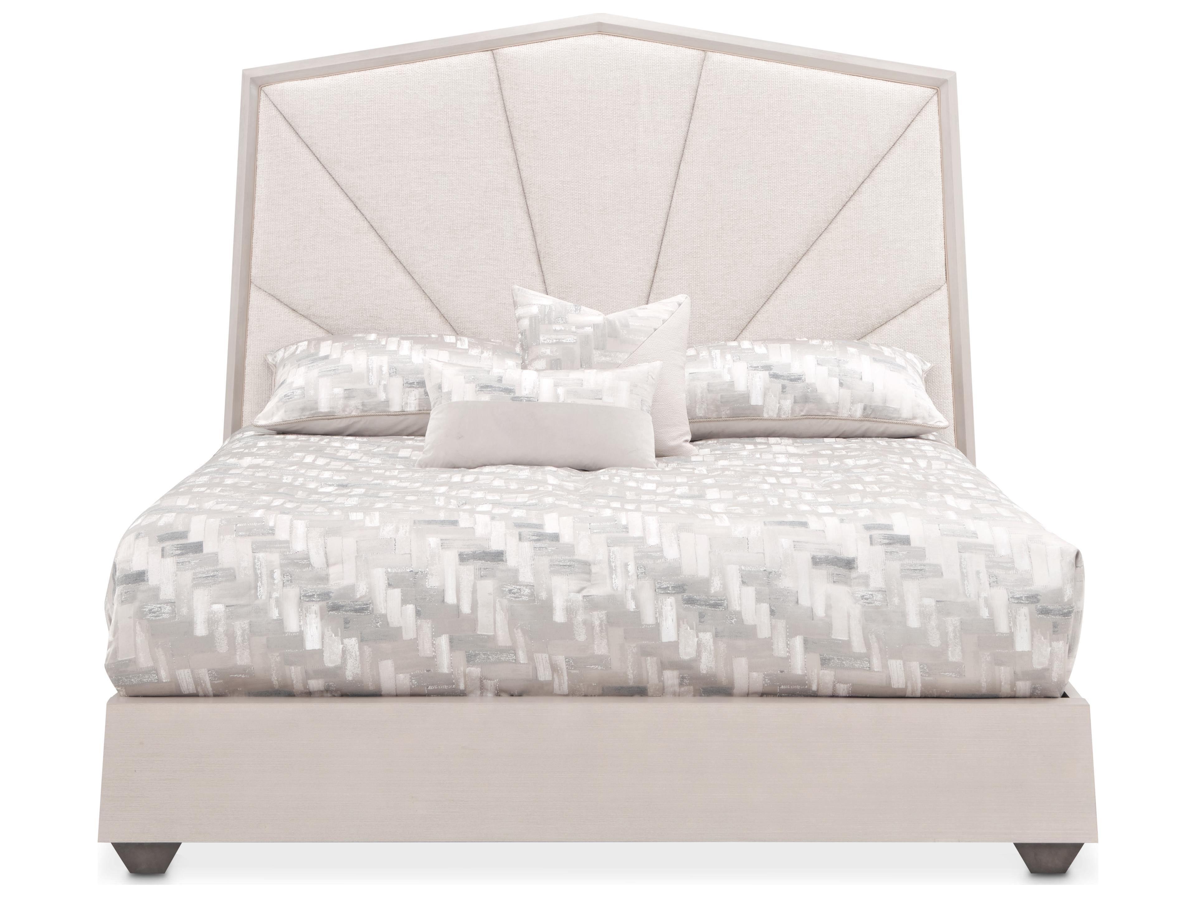 Michael Amini Fantosini Cappuccino Silver Mist Beige Poplar Wood Upholstered King Panel Bed