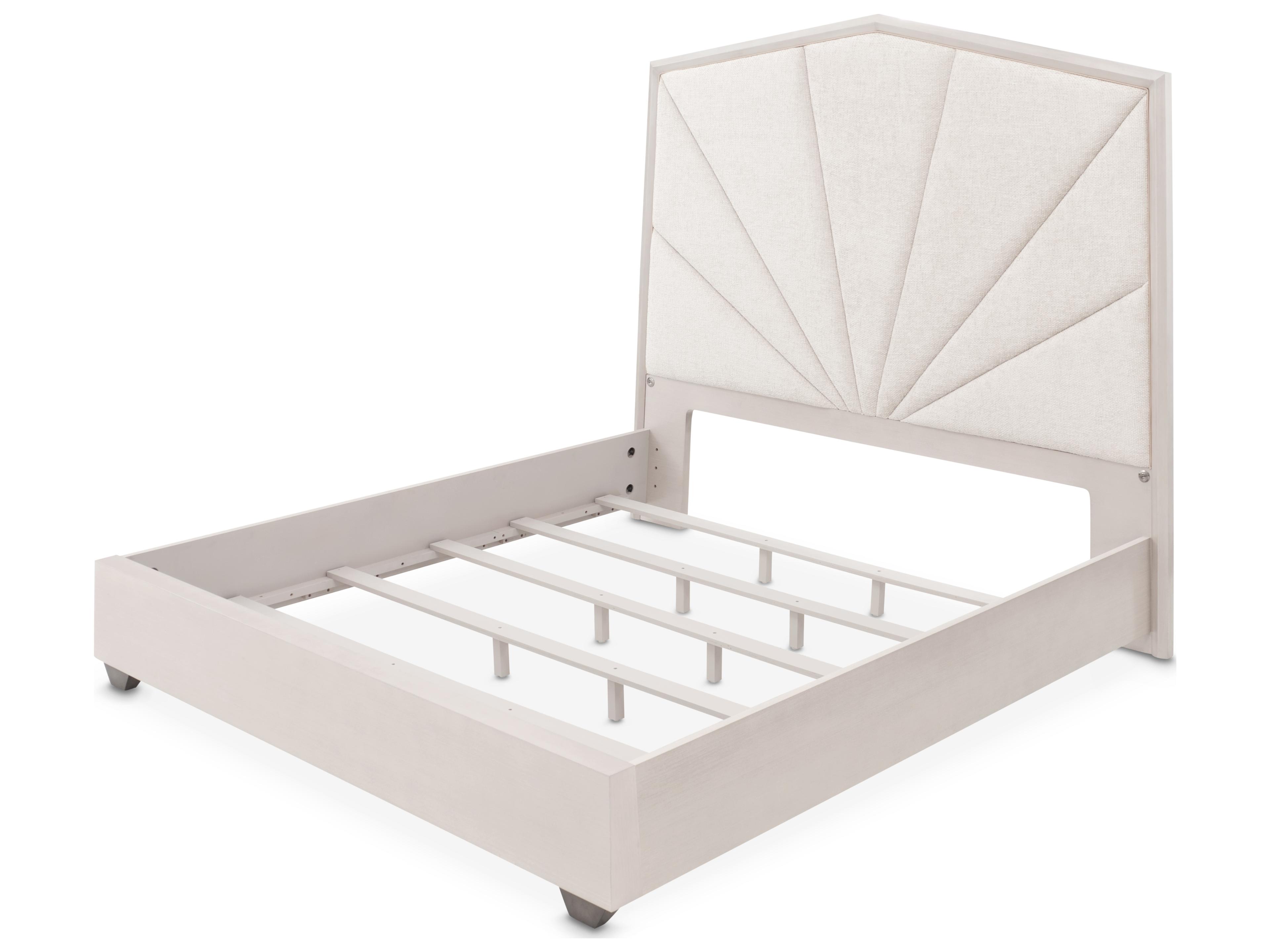 Michael Amini Fantosini Cappuccino Silver Mist Beige Poplar Wood Upholstered King Panel Bed