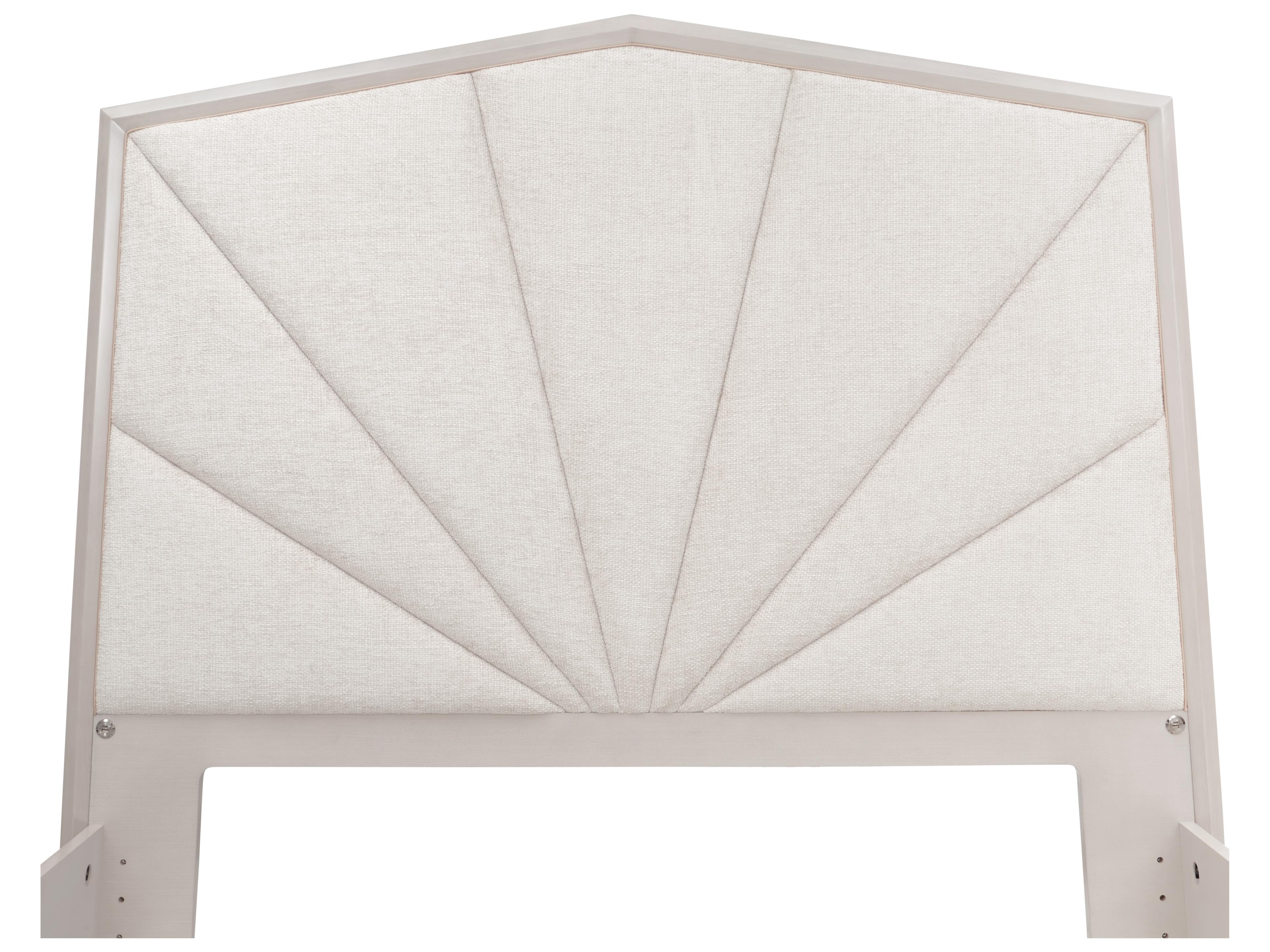 Michael Amini Fantosini Cappuccino Silver Mist Beige Poplar Wood Upholstered King Panel Bed