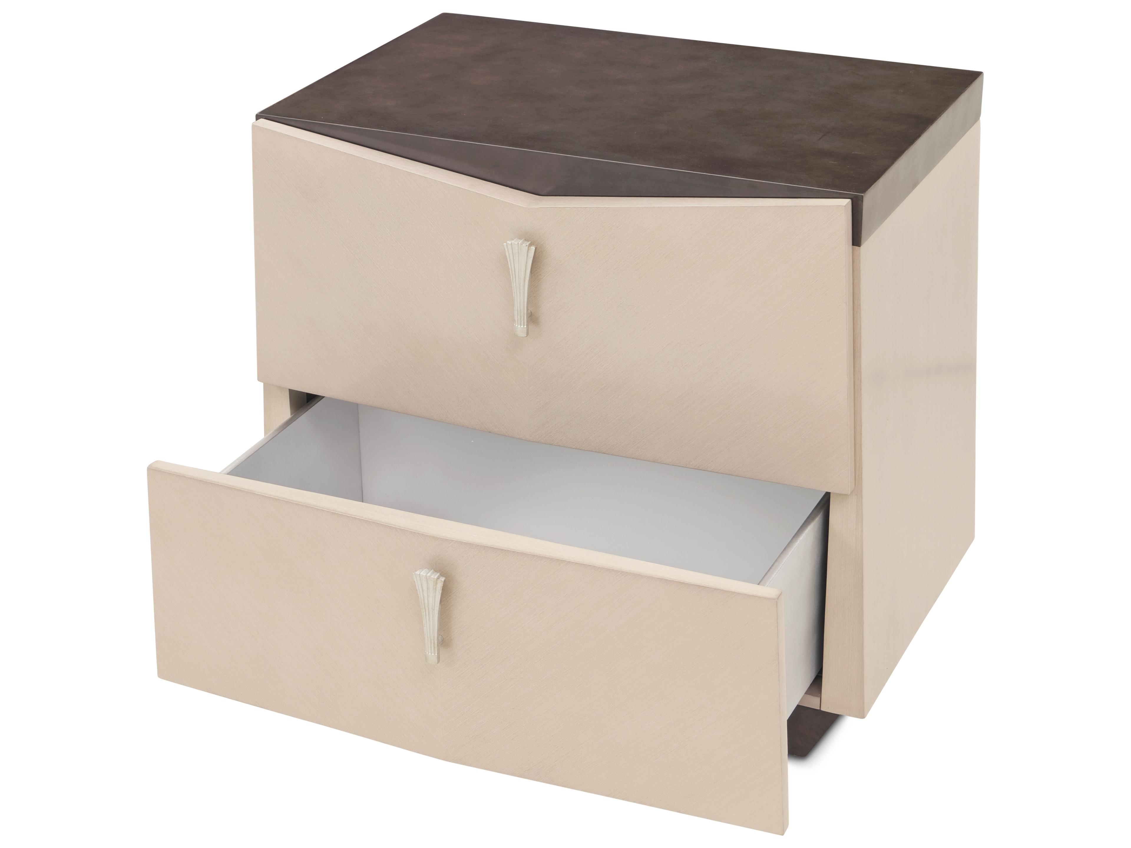 Michael Amini Fantosini 2-Drawers Beige Poplar Wood Nightstand