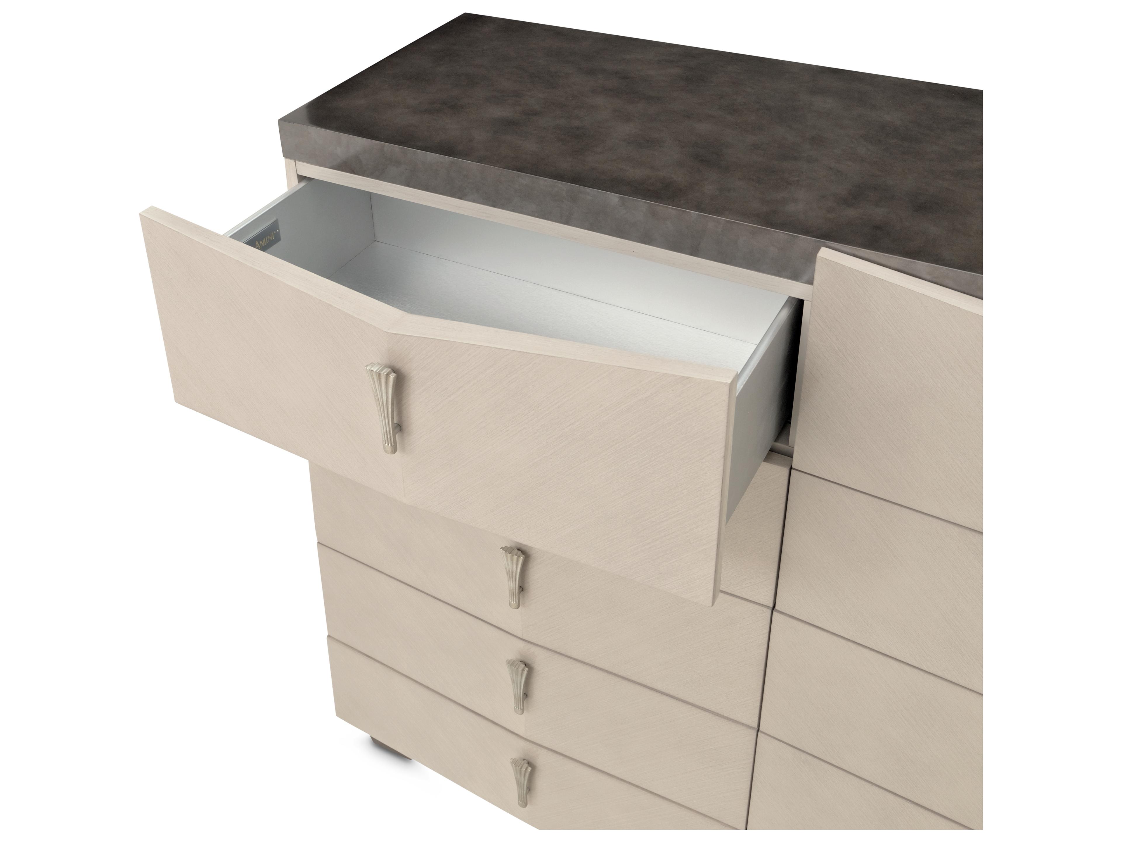 Michael Amini Fantosini Silver Mist Beige Poplar Wood Accent Chest