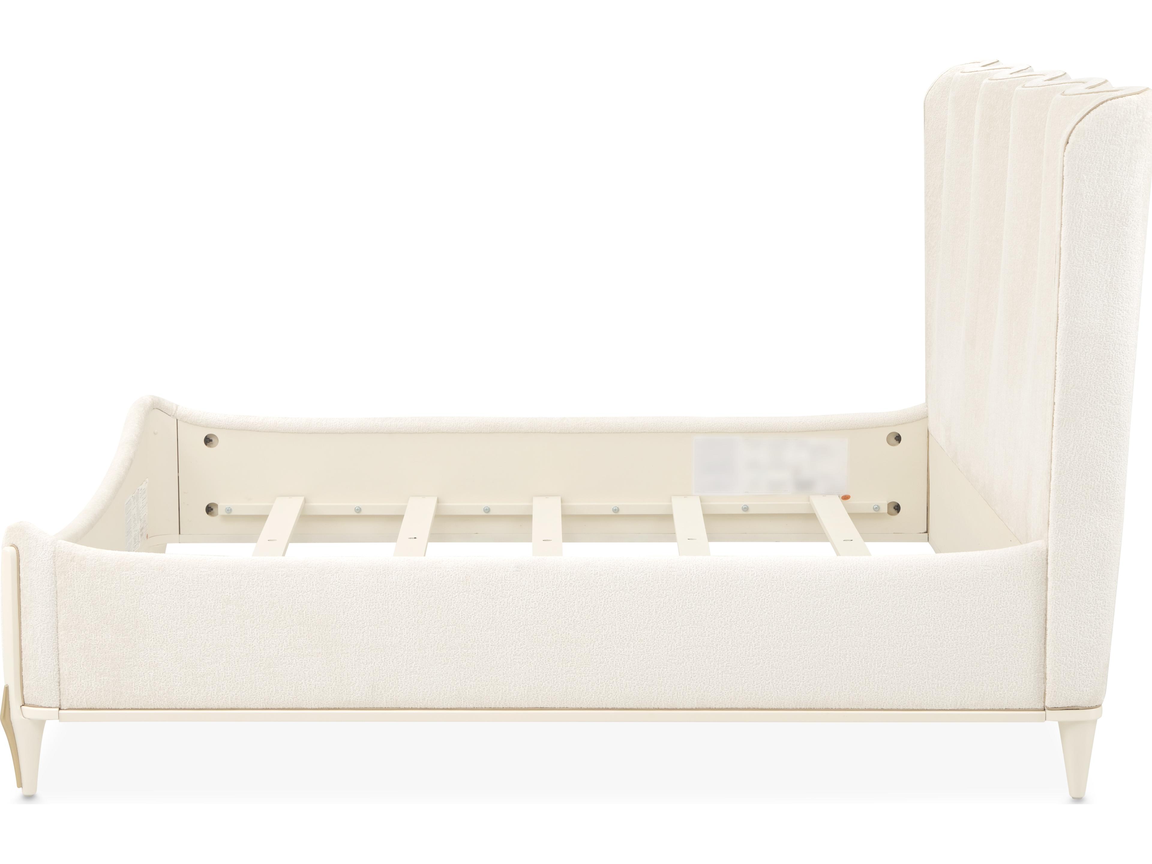 Michael Amini La Terrazza Starlight Creamy Pearl Beige Poplar Wood Upholstered Queen Panel Bed