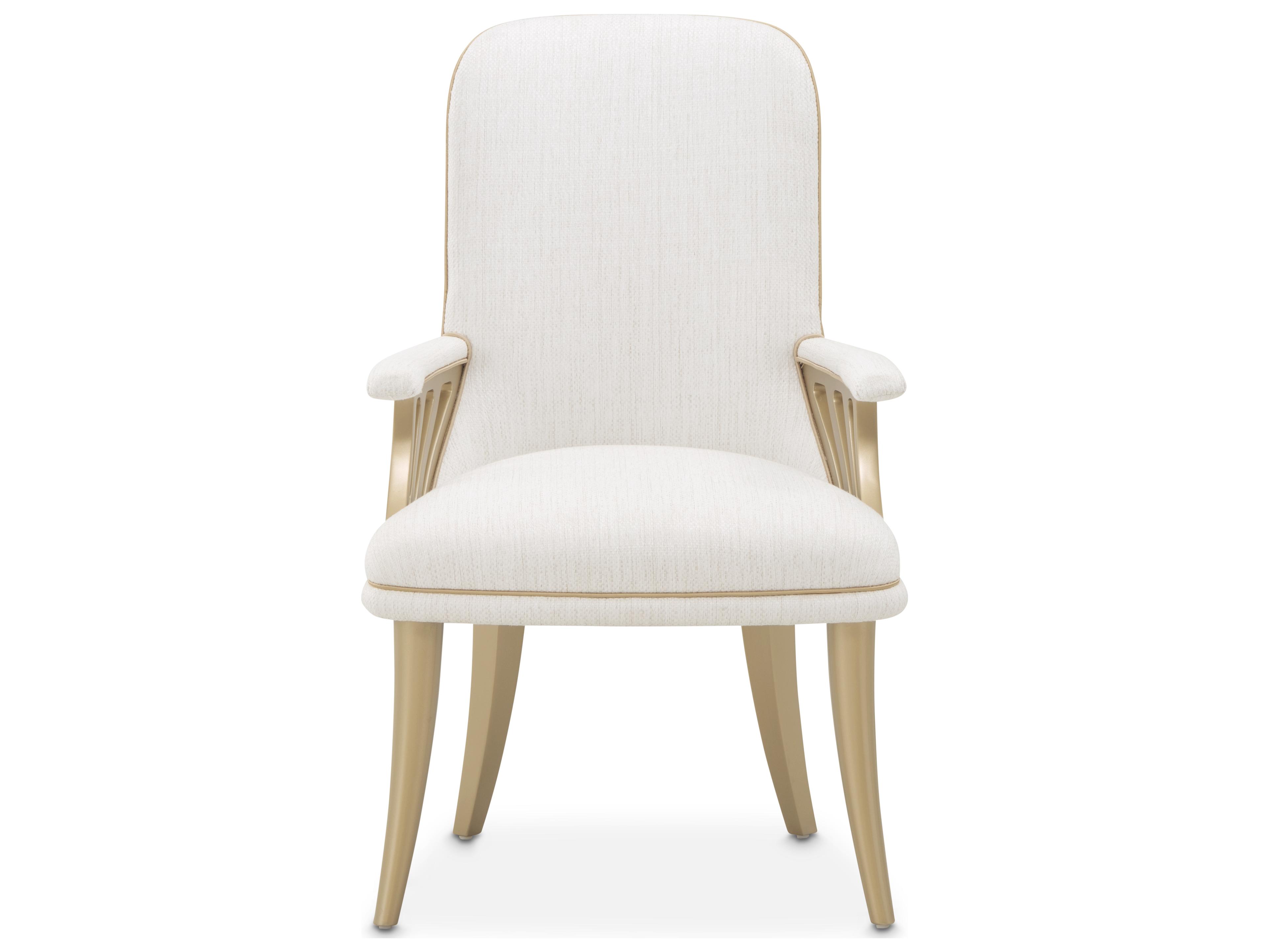 Michael Amini La Terrazza Poplar Wood Beige Upholstered Arm Dining Chair