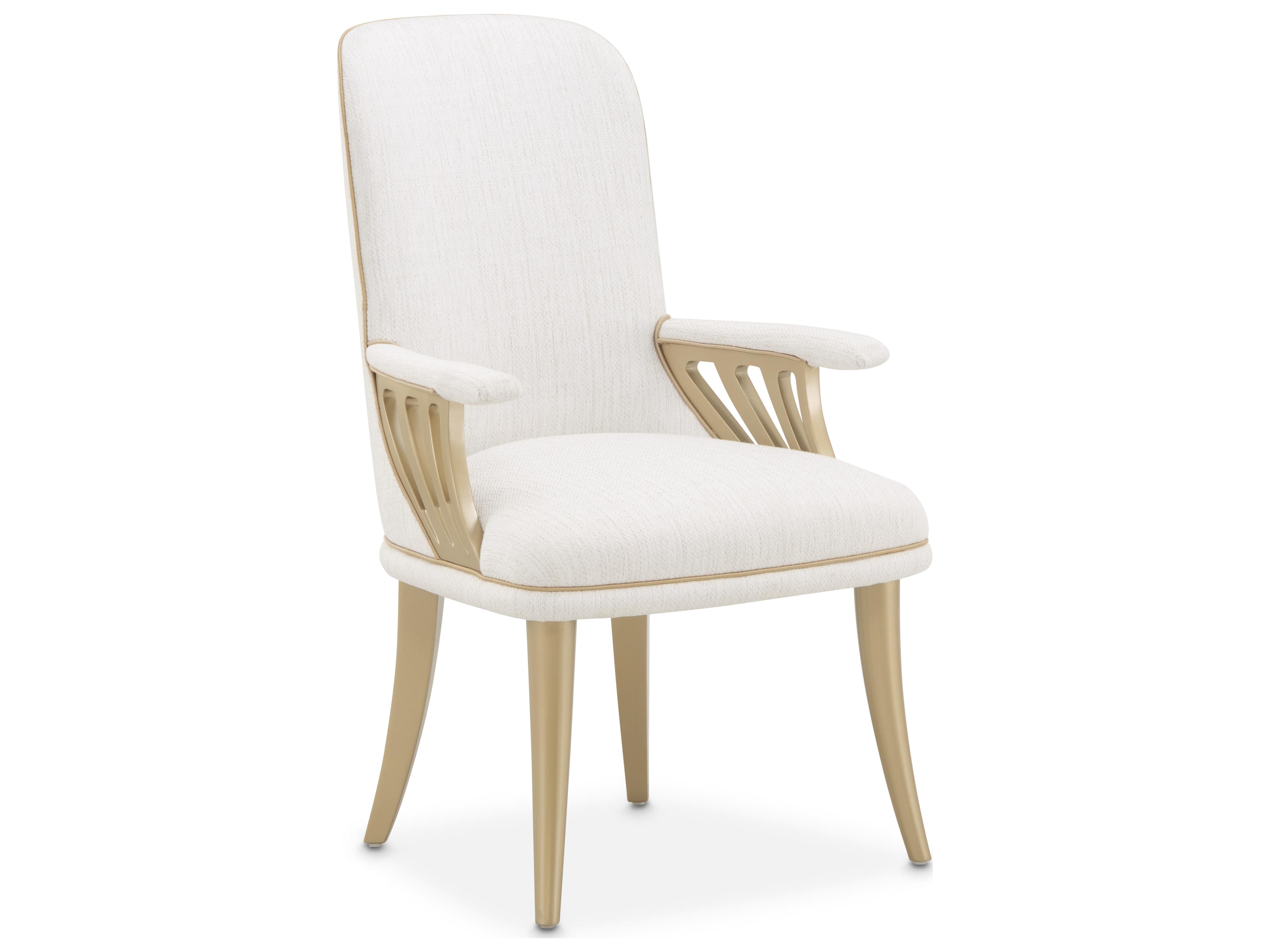 Michael Amini La Terrazza Poplar Wood Beige Upholstered Arm Dining Chair