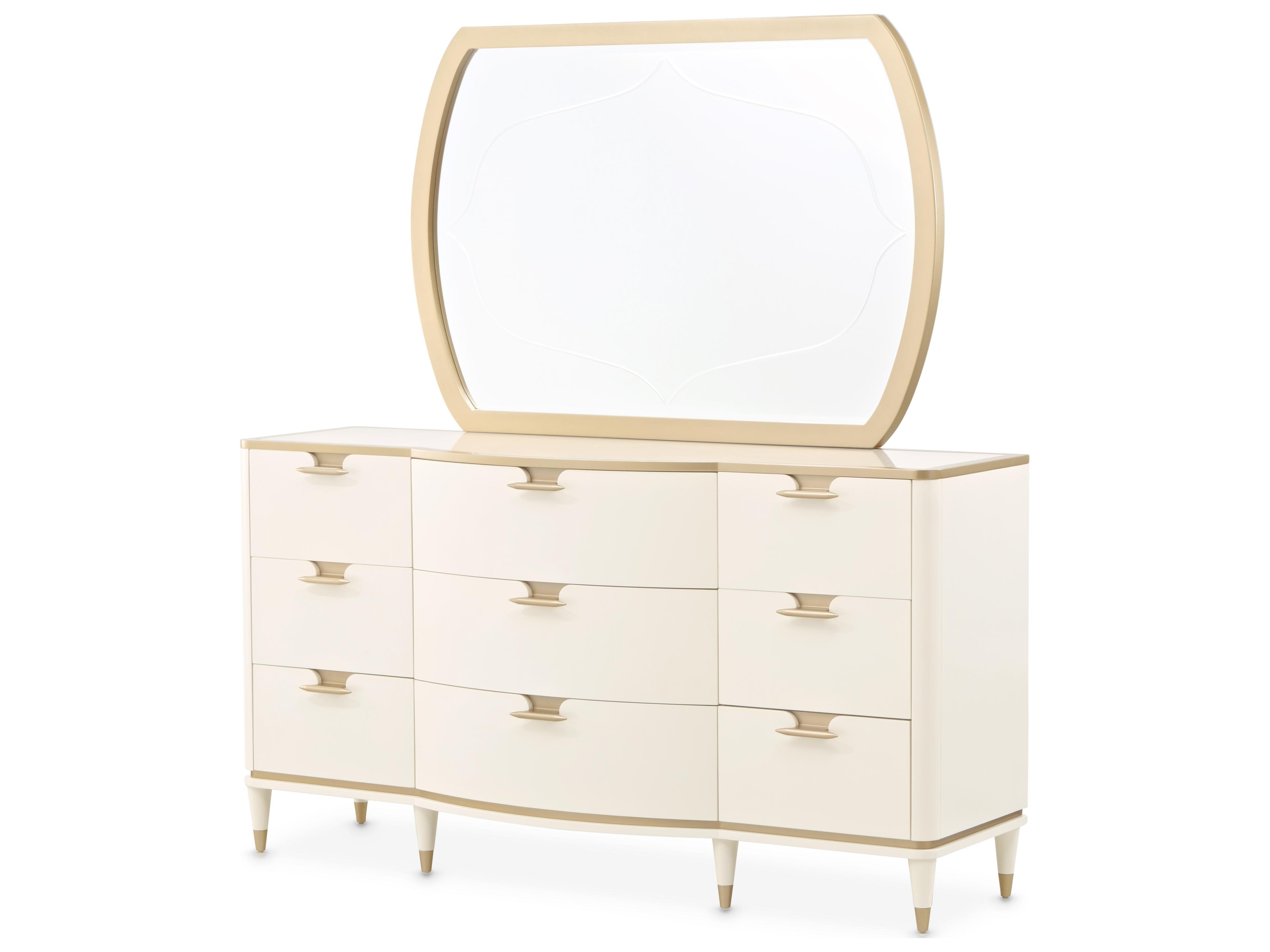 Michael Amini La Terrazza Beige Poplar Wood Dresser with Mirror