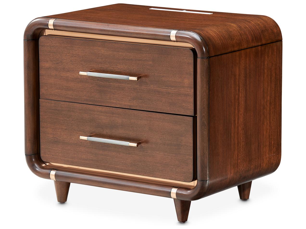 Michael Amini Mason Park 2-Drawers Brown Poplar Wood Nightstand