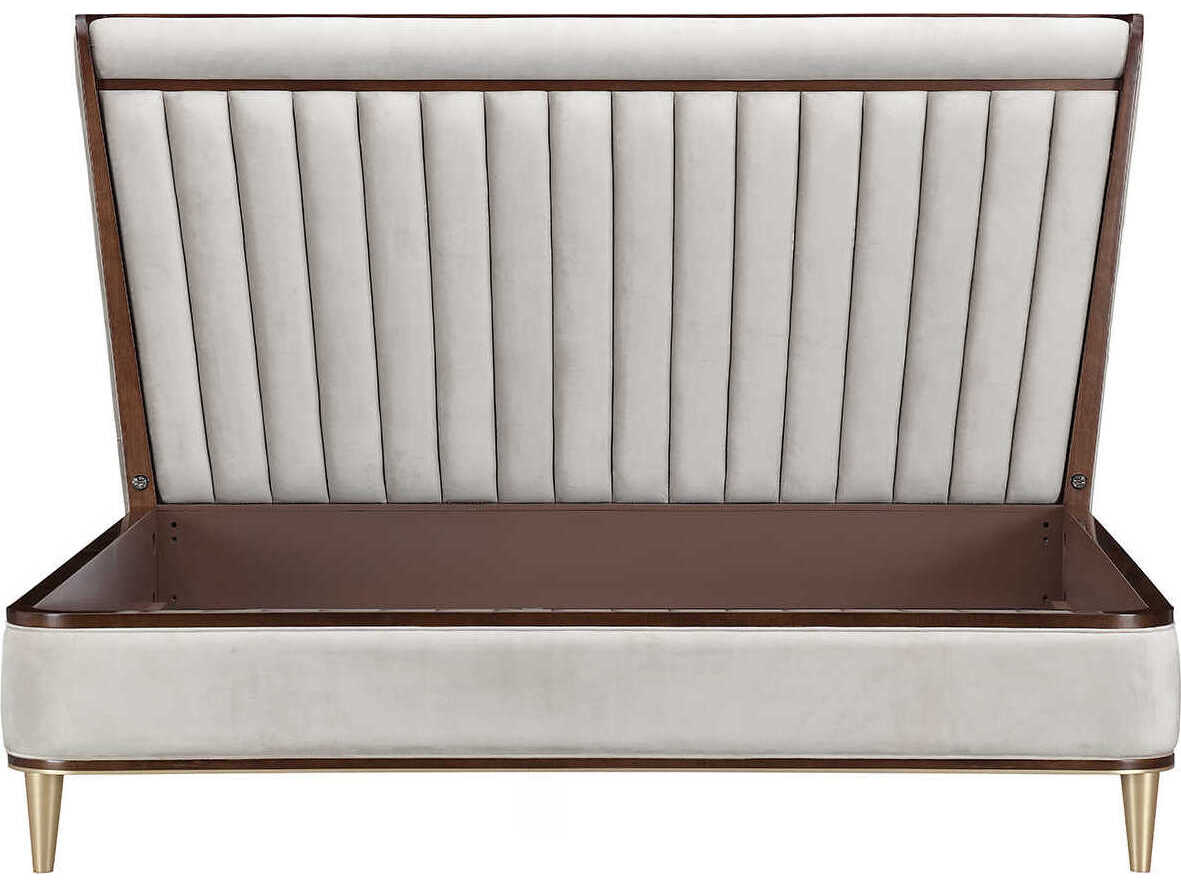 Michael Amini Houston Gray Birch Wood Upholstered King Panel Bed