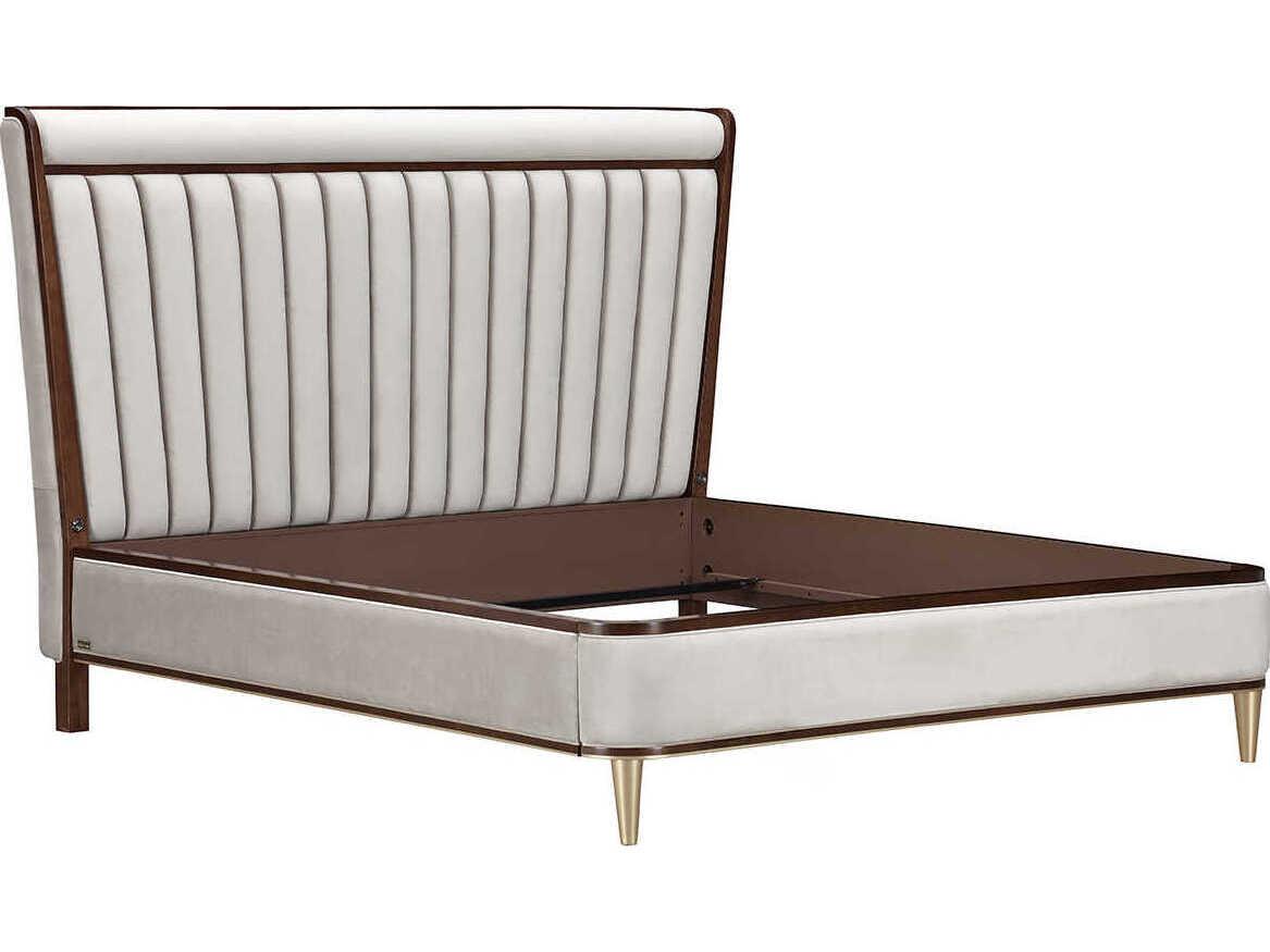 Michael Amini Houston Gray Birch Wood Upholstered King Panel Bed