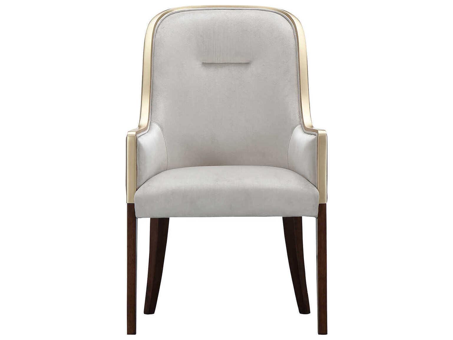 Luxecor Gilded Rubberwood Gray Velvet Upholstered Arm Dining Chair