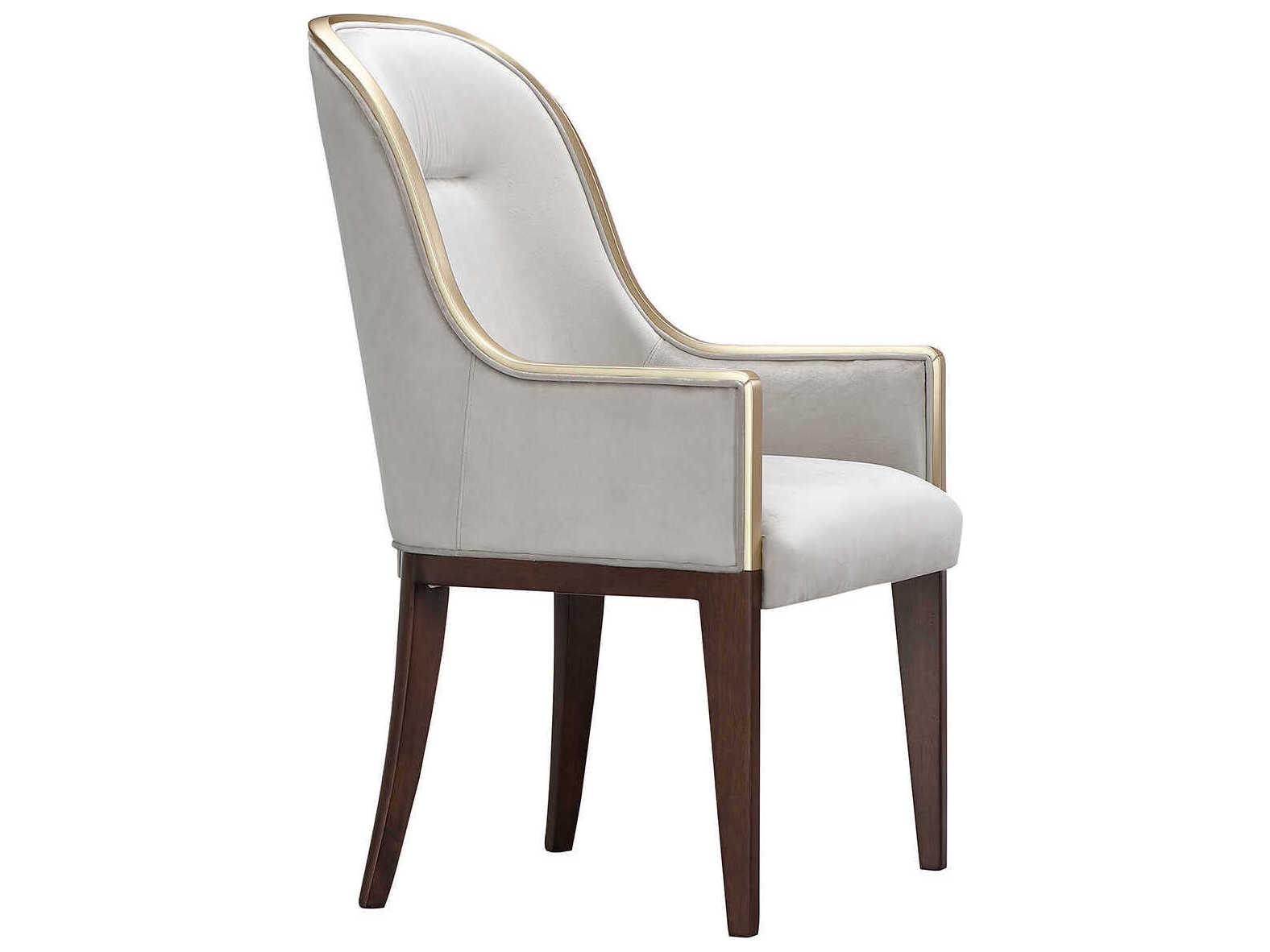 Luxecor Gilded Rubberwood Gray Velvet Upholstered Arm Dining Chair