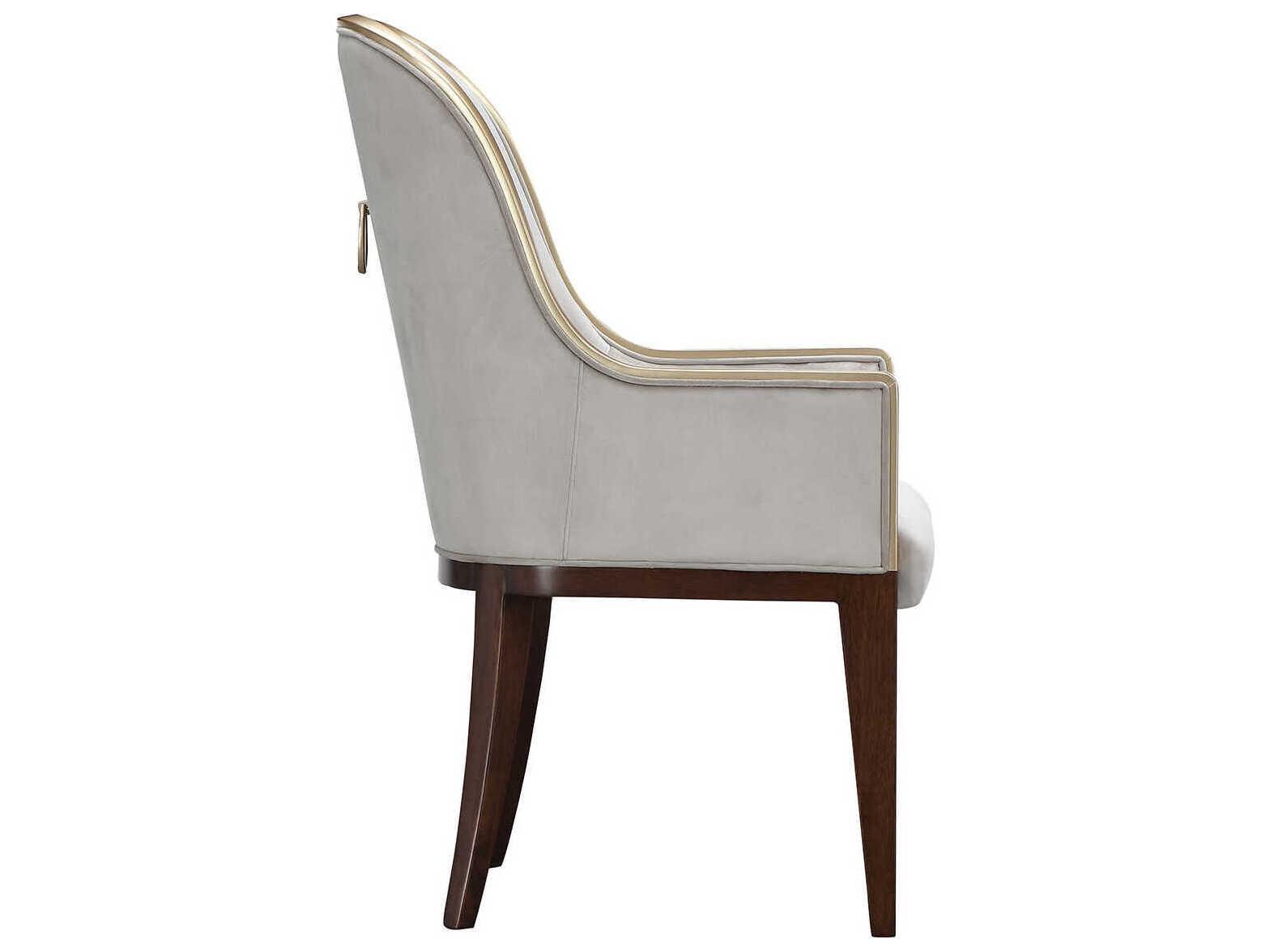 Luxecor Gilded Rubberwood Gray Velvet Upholstered Arm Dining Chair
