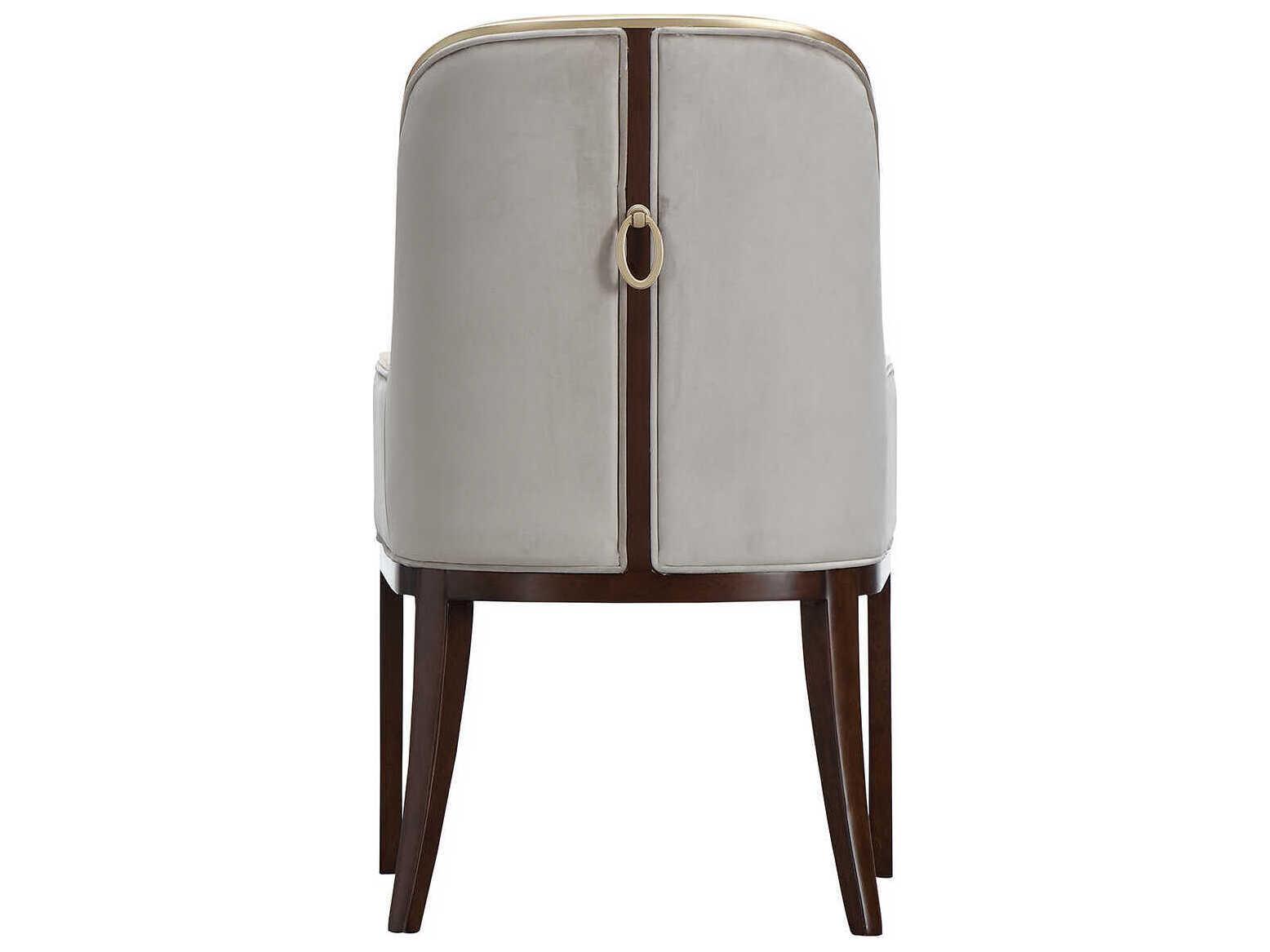 Luxecor Gilded Rubberwood Gray Velvet Upholstered Arm Dining Chair