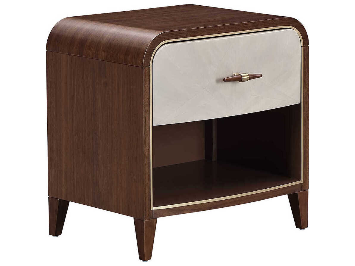 Michael Amini Houston 1-Drawer Brown Birch Wood Nightstand