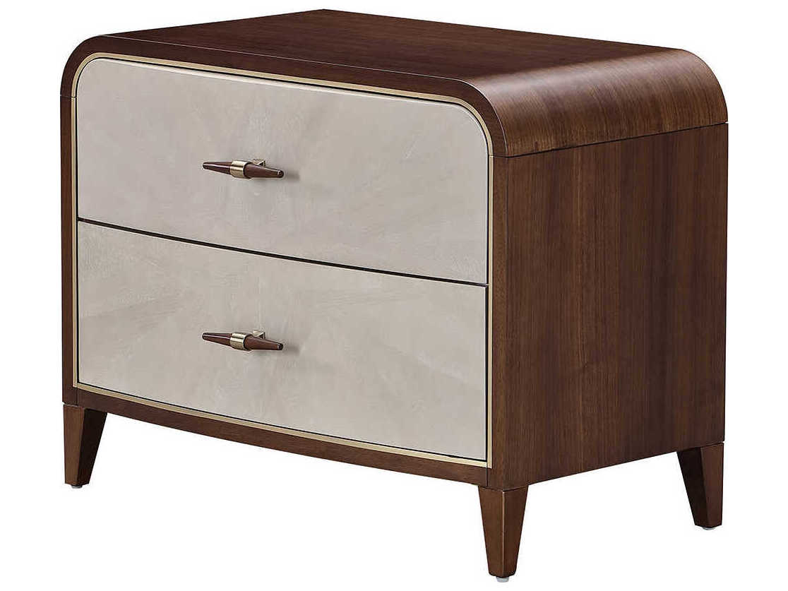 Michael Amini Houston 2-Drawers Brown Birch Wood Nightstand