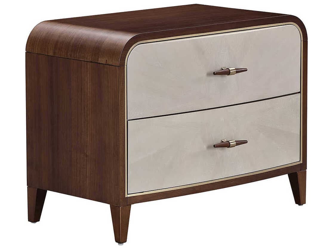 Michael Amini Houston 2-Drawers Brown Birch Wood Nightstand