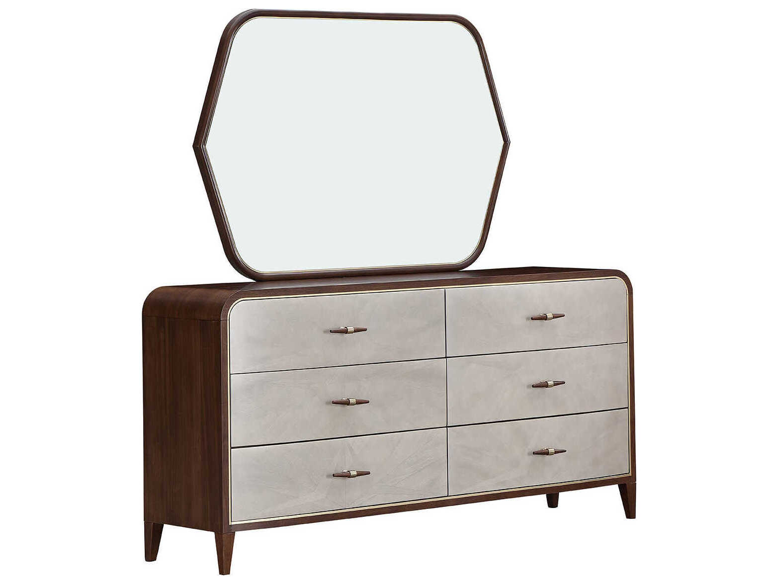 Michael Amini Houston 6-Drawers Brown Birch Wood Double Dresser with Mirror