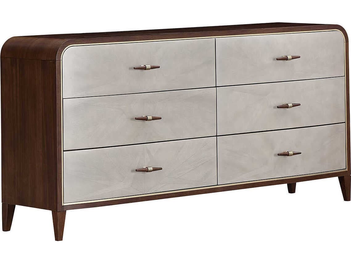 Michael Amini Houston 6-Drawers Brown Birch Wood Double Dresser