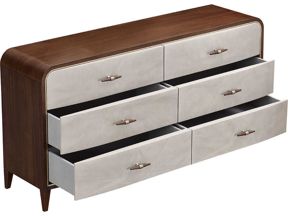 Michael Amini Houston 6-Drawers Brown Birch Wood Double Dresser