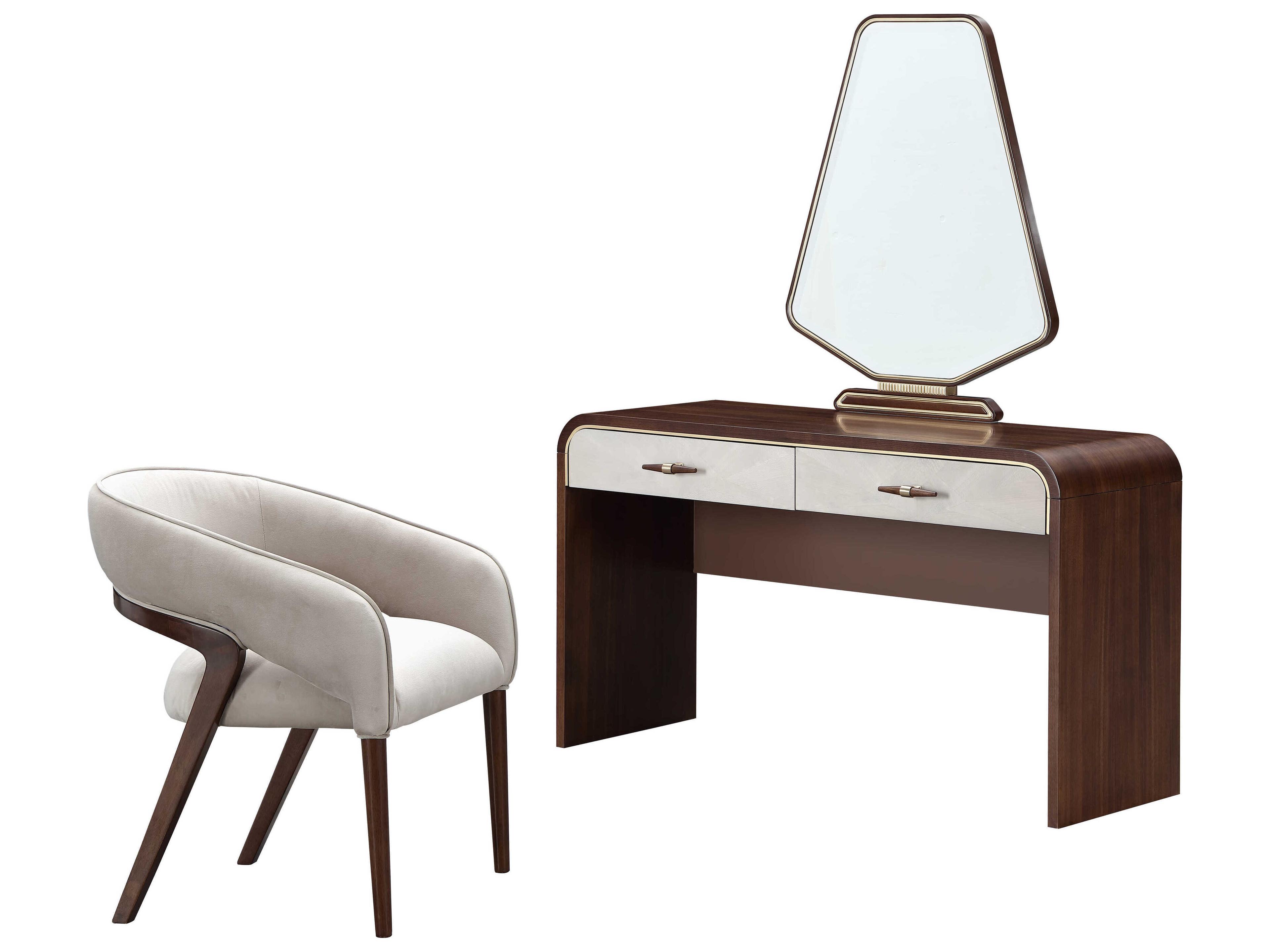 Michael Amini Houston Birch Wood Vanity Table with Mirror and Chair