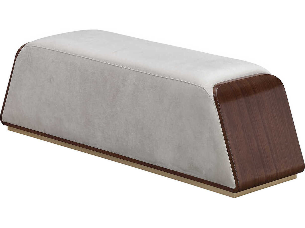 Michael Amini Houston Gray Velvet Upholstered Accent Bench