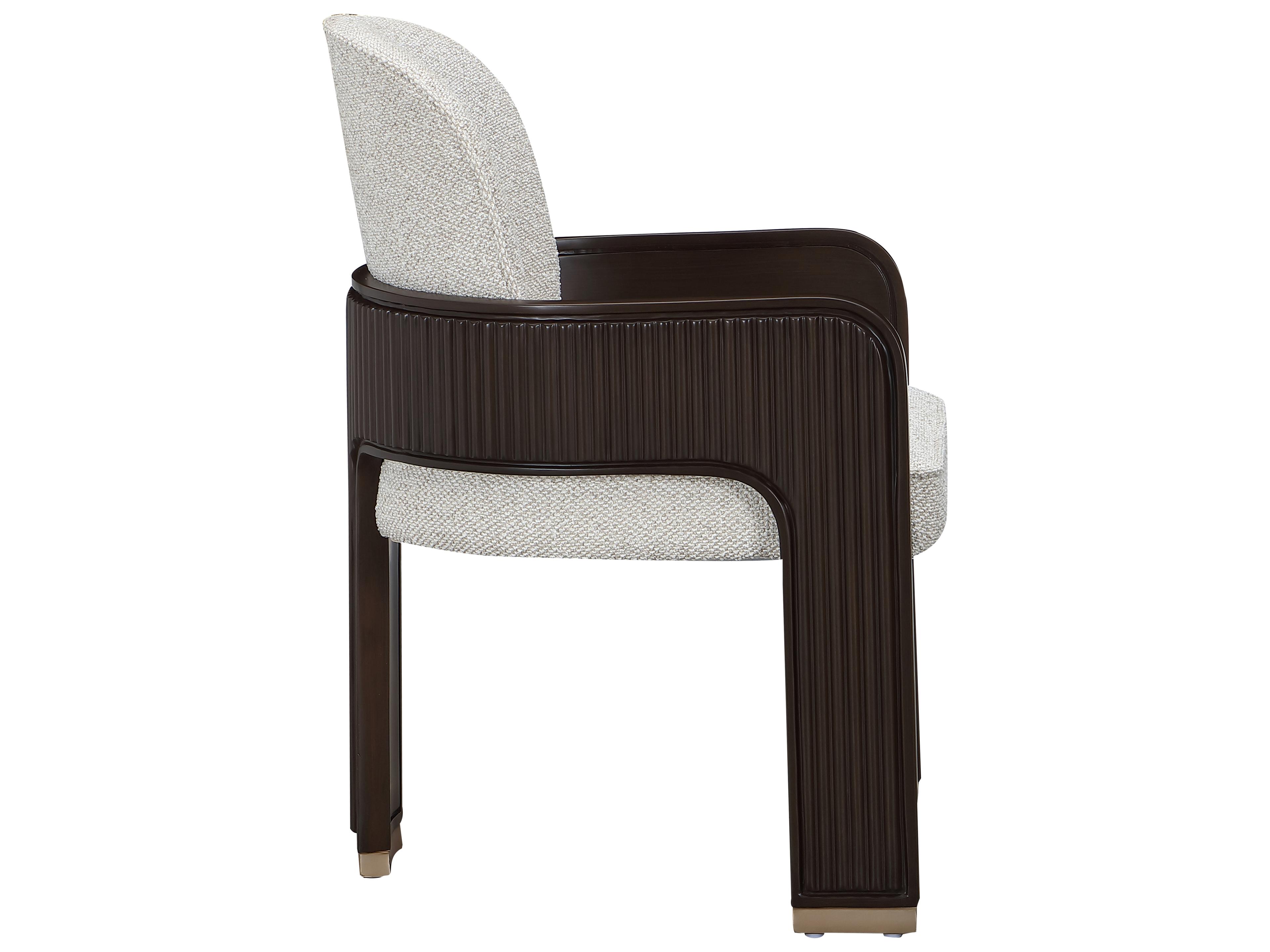 Michael Amini West Kensington Espresso Rubberwood Gray Upholstered Arm Dining Chair