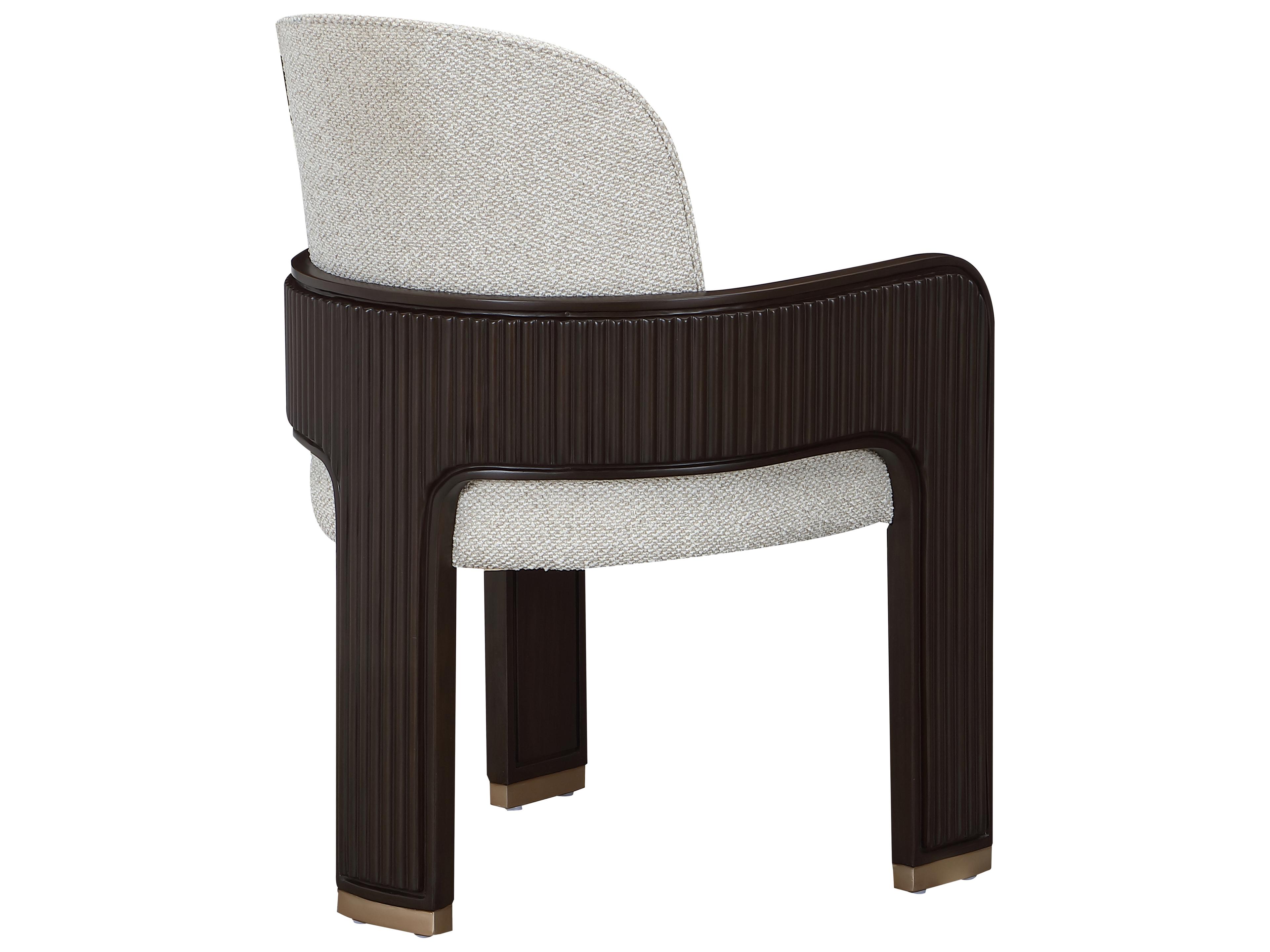 Michael Amini West Kensington Espresso Rubberwood Gray Upholstered Arm Dining Chair