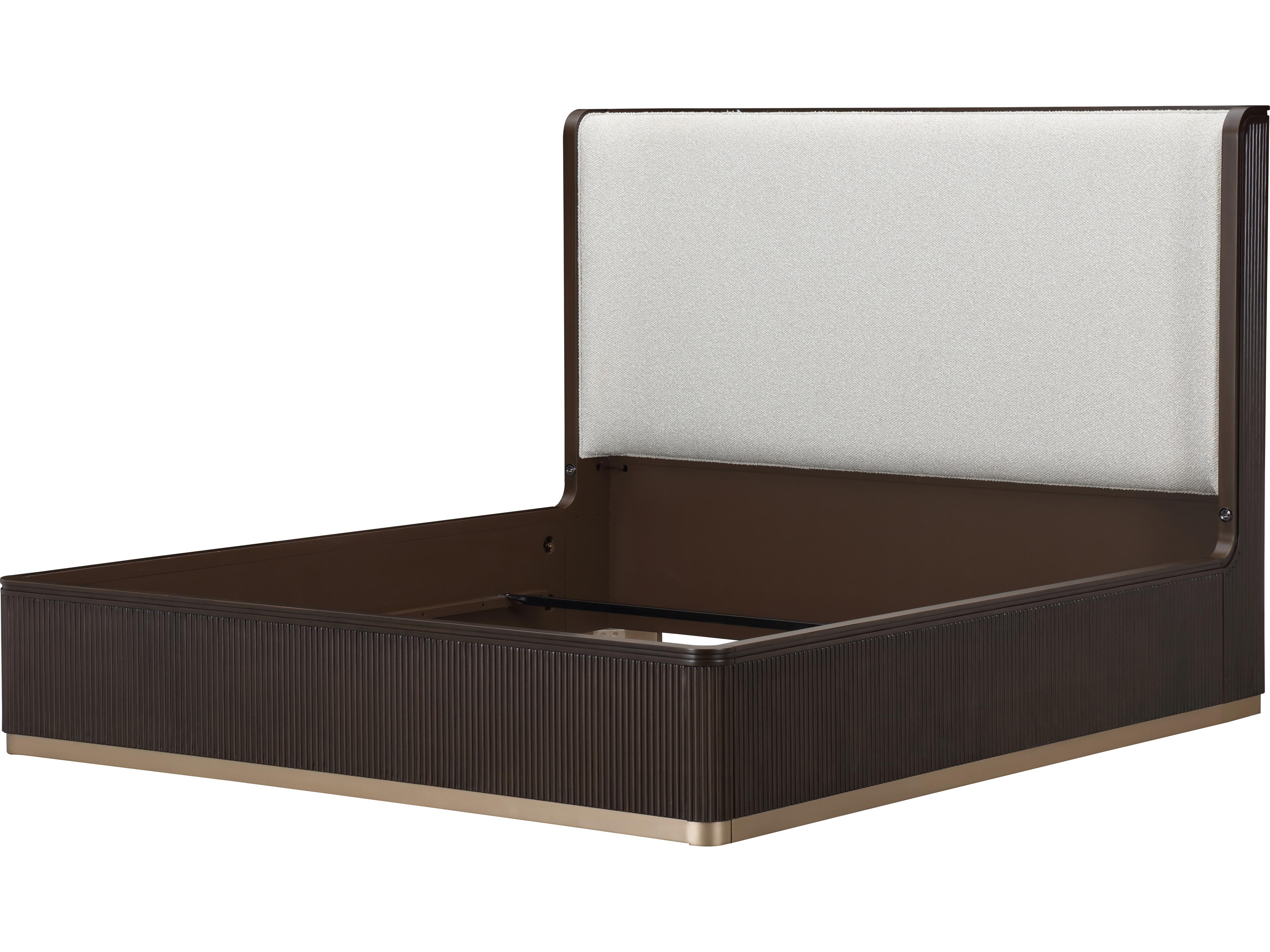 Michael Amini West Kensington Buff Espresso Brown Rubberwood Upholstered King Platform Bed