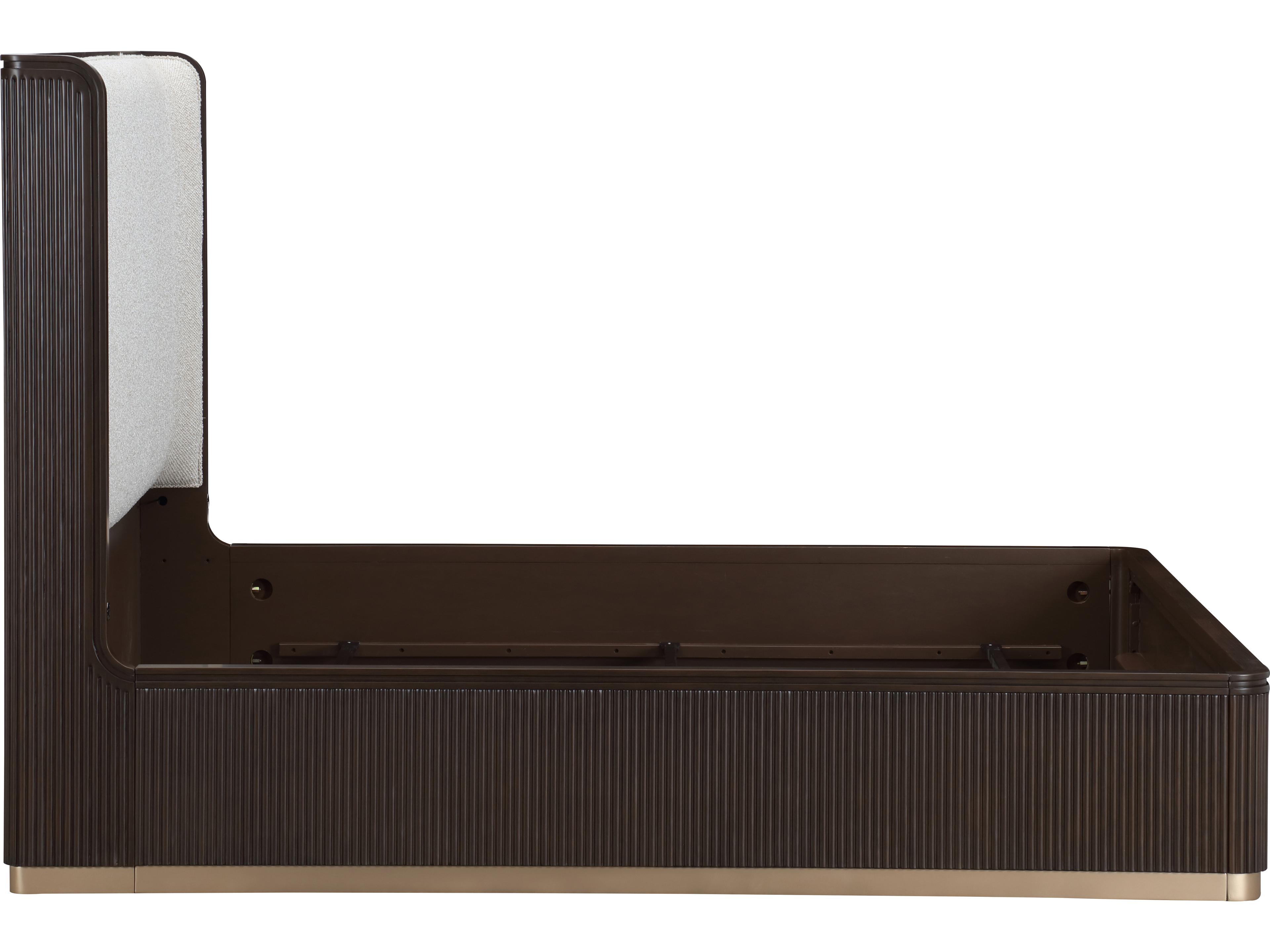 Michael Amini West Kensington Buff Espresso Brown Rubberwood Upholstered King Platform Bed