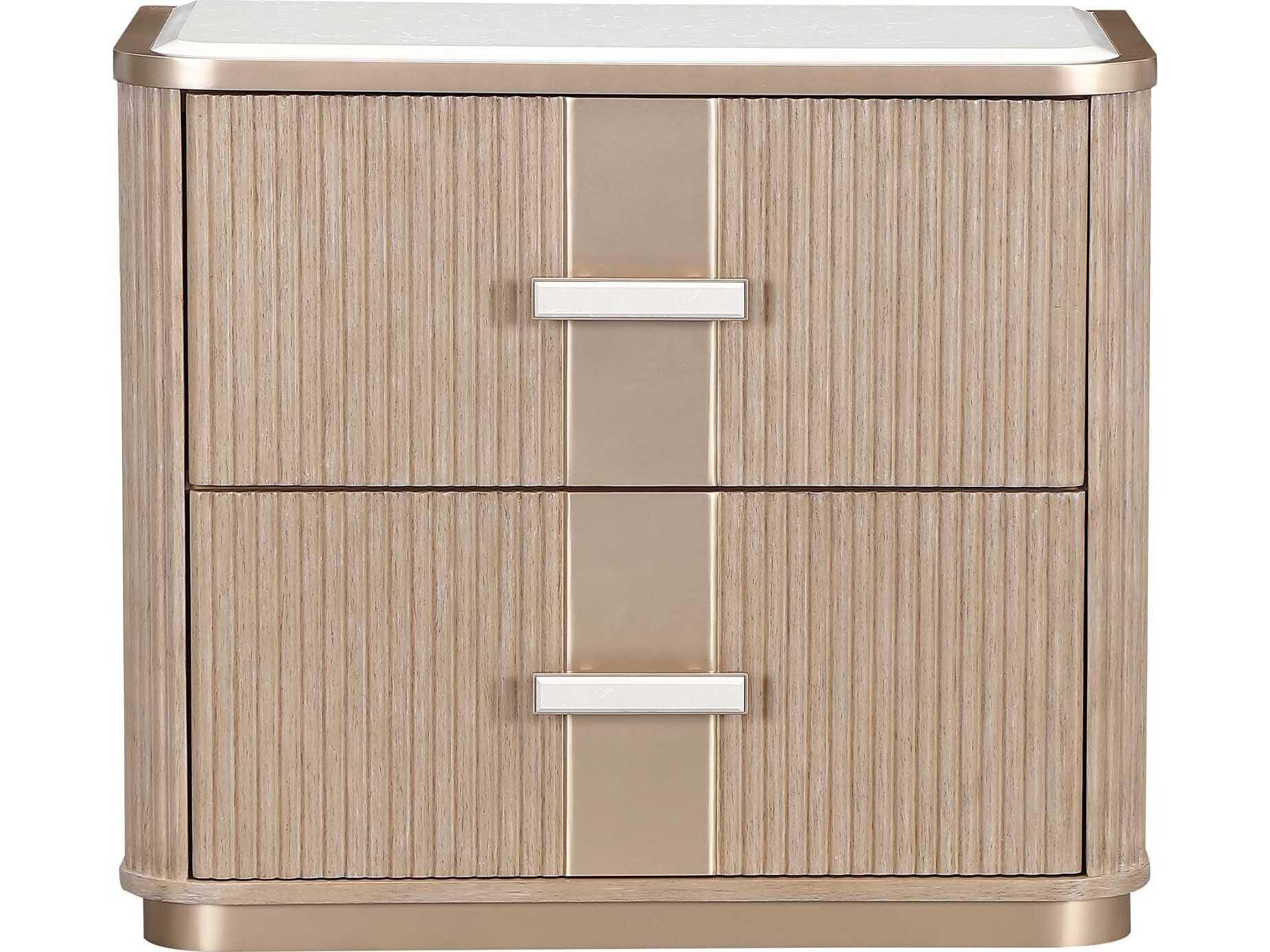 Michael Amini West Kensington 2-Drawers Beige Rubberwood Nightstand