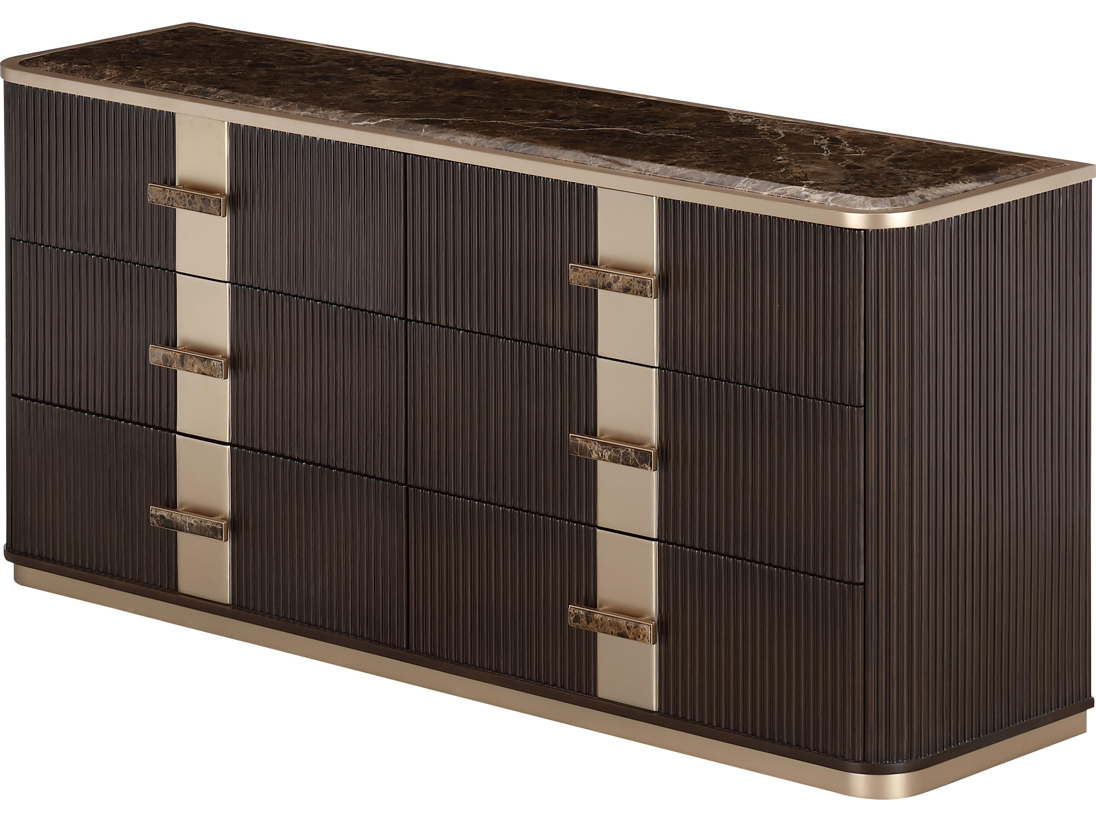 Michael Amini West Kensington 6-Drawers Brown Rubberwood Double Espresso Dresser