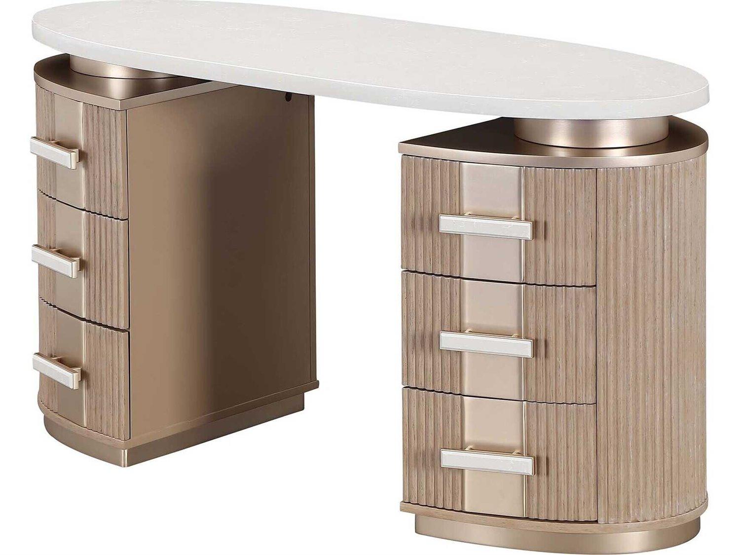 Michael Amini West Kensington Sea Salt Caramel Rubberwood Vanity Table