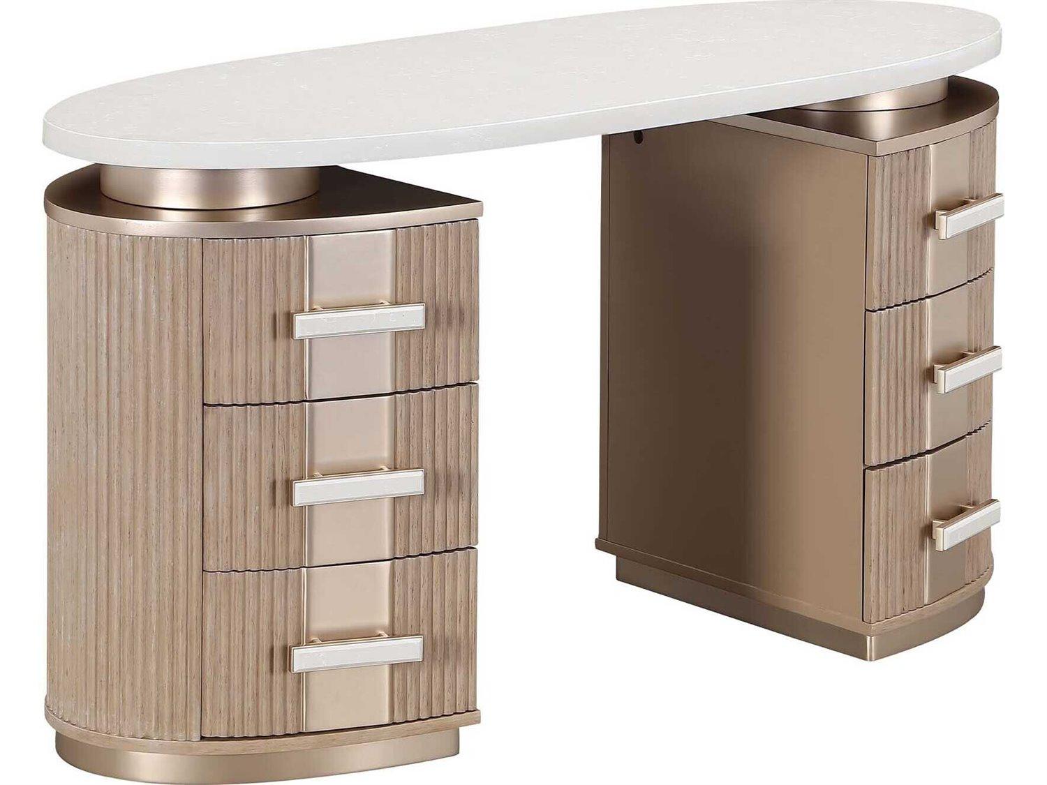 Michael Amini West Kensington Sea Salt Caramel Rubberwood Vanity Table