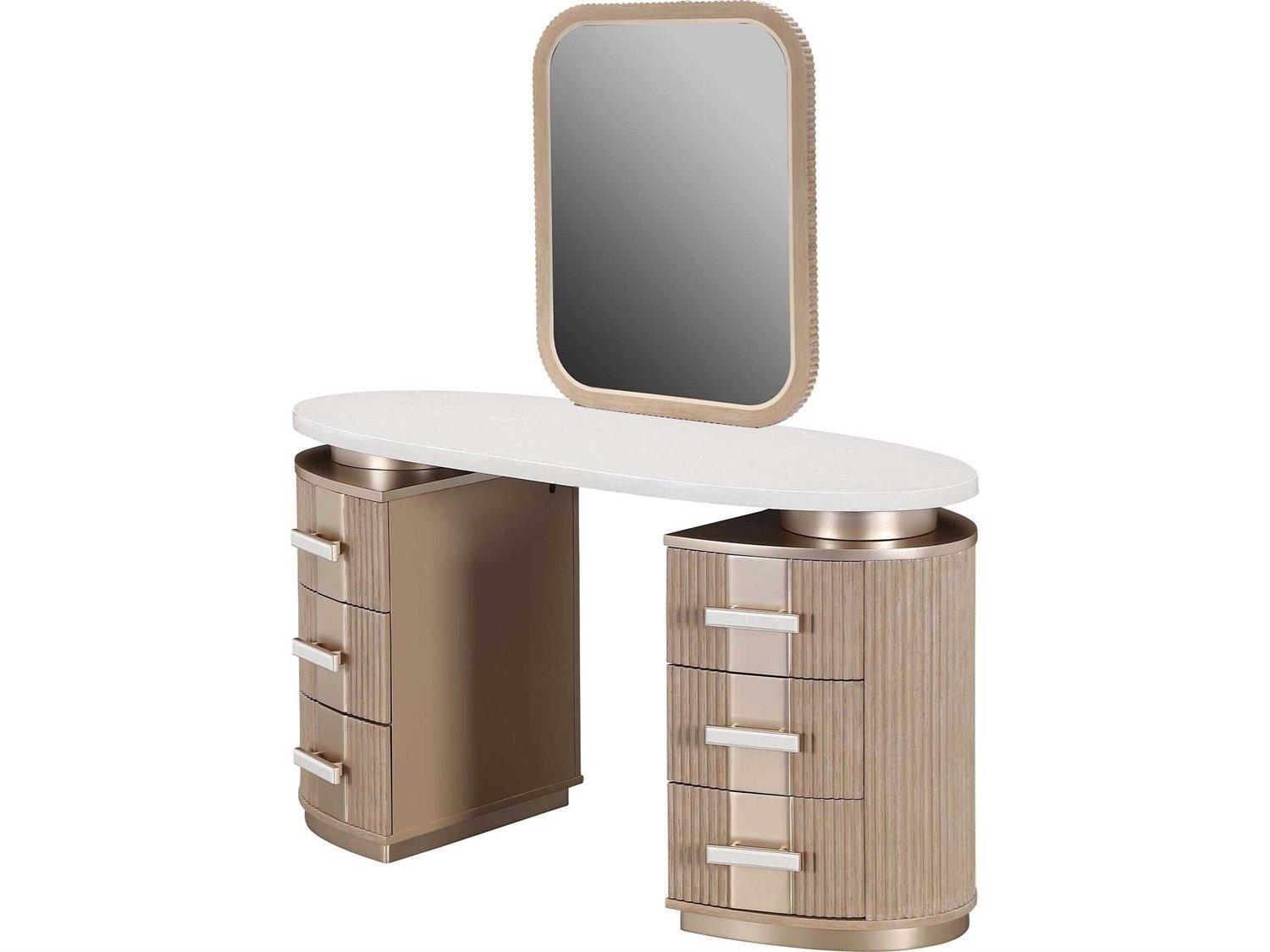 Michael Amini West Kensington Sea Salt Caramel Rubberwood Vanity Table