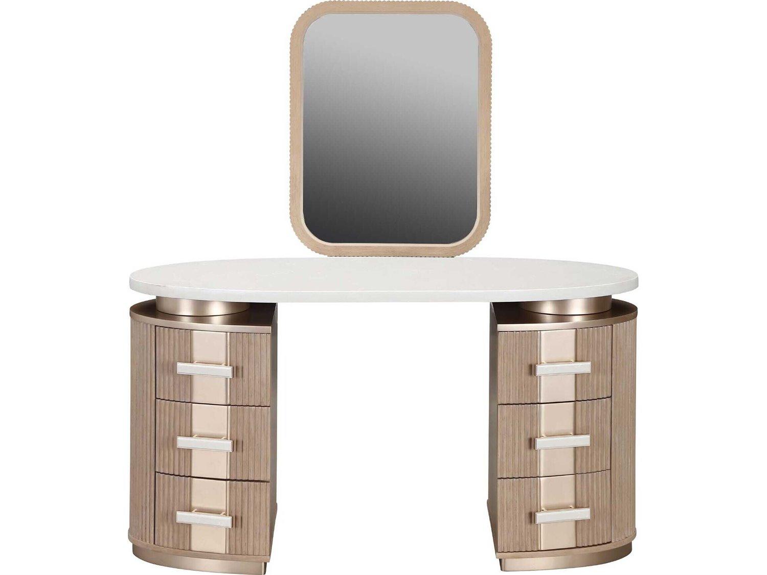 Michael Amini West Kensington Sea Salt Caramel Rubberwood Vanity Table