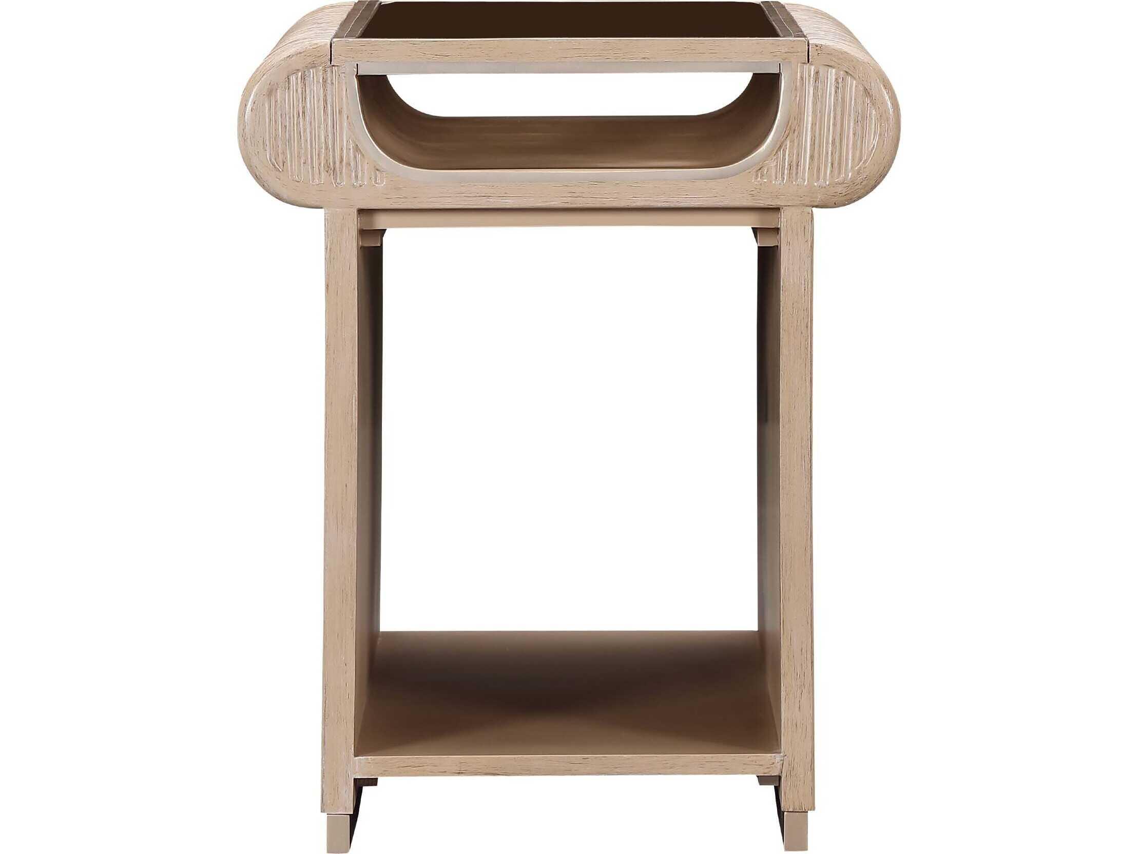 Michael Amini West Kensington Rectangular Glass Sea Salt Caramel End Table