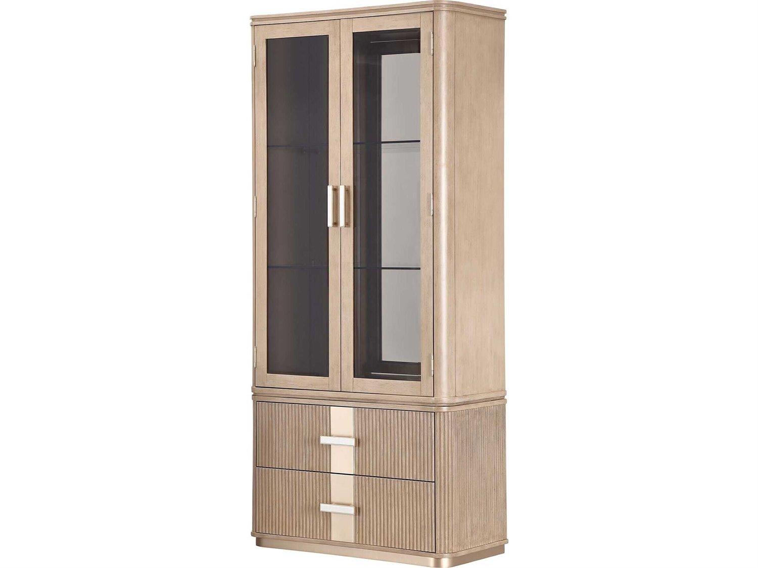 Michael Amini West Kensington Rubberwood Sea Salt Caramel Display Cabinet