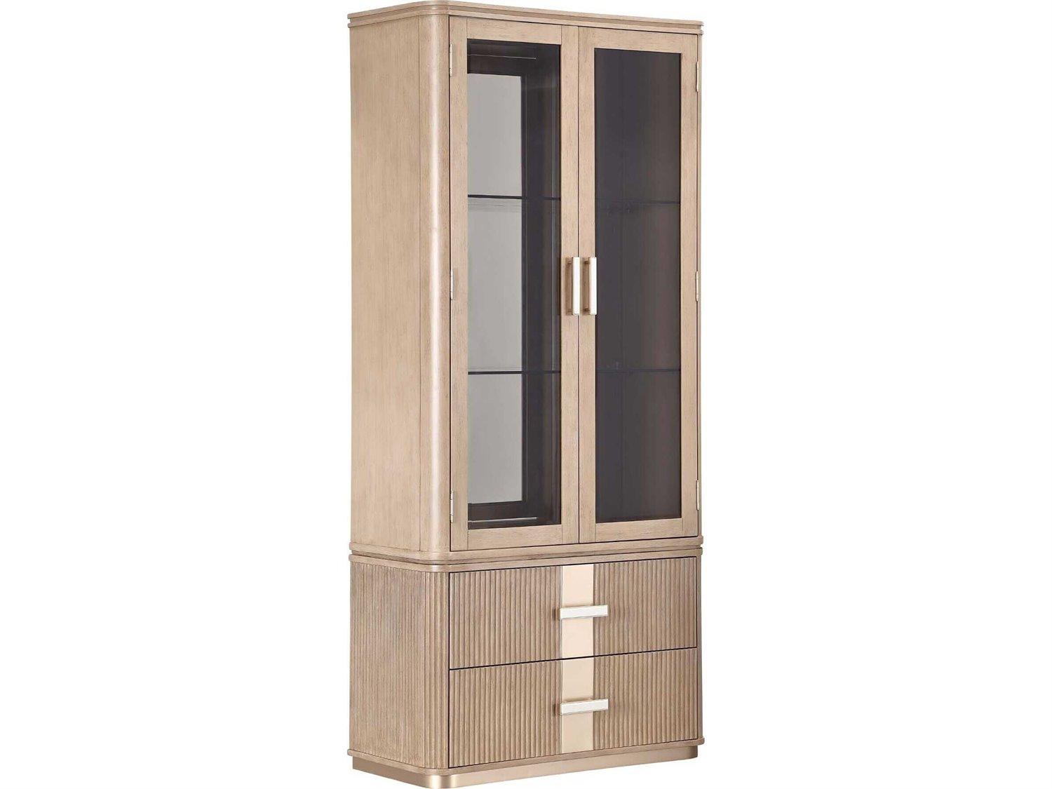 Michael Amini West Kensington Rubberwood Sea Salt Caramel Display Cabinet