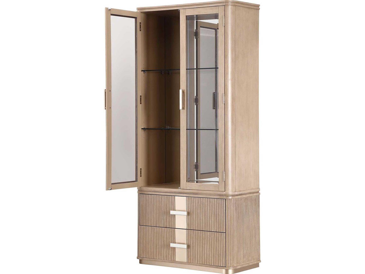 Michael Amini West Kensington Rubberwood Sea Salt Caramel Display Cabinet