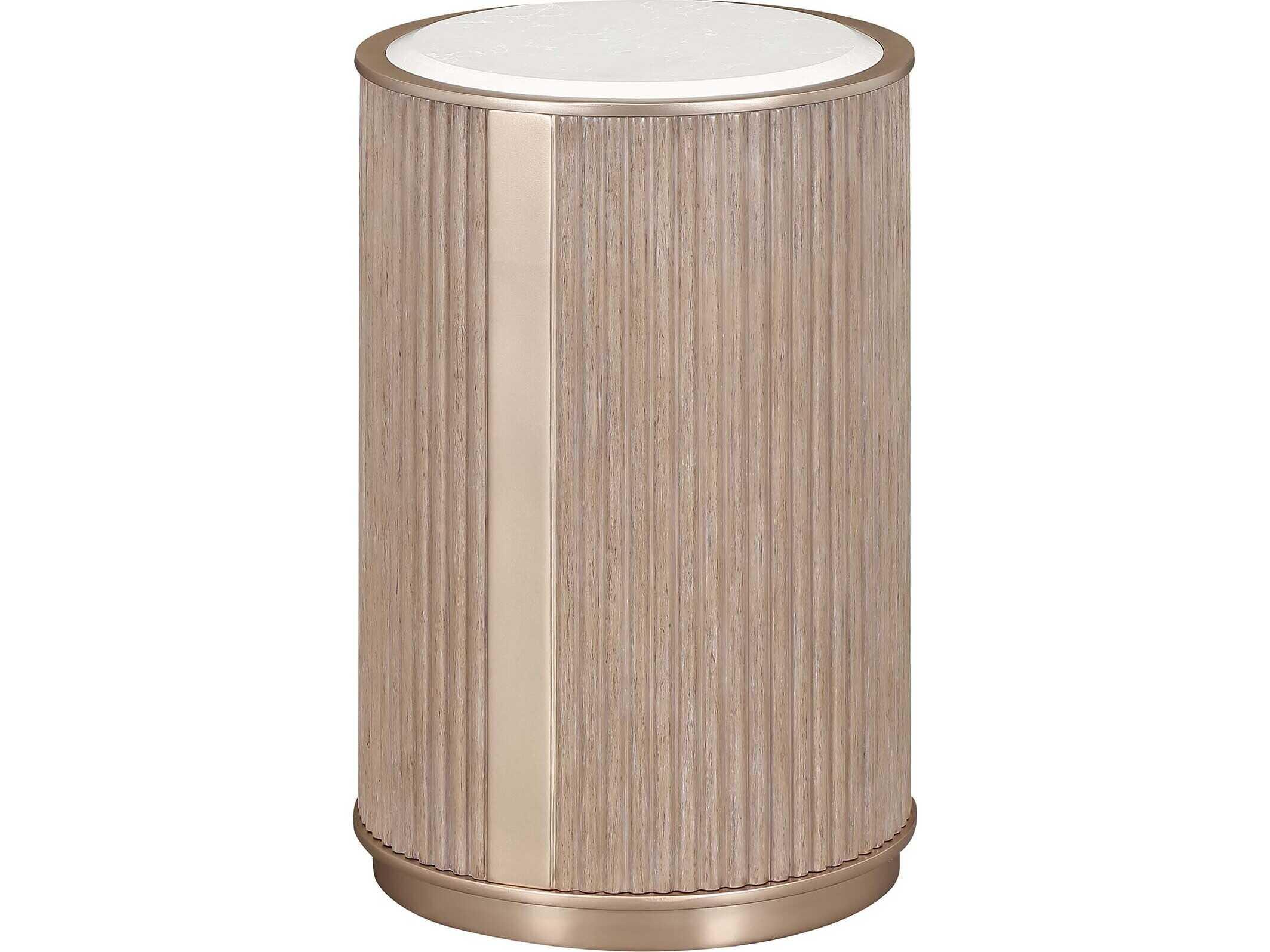 Michael Amini West Kensington Round Marble Sea Salt Caramel End Table