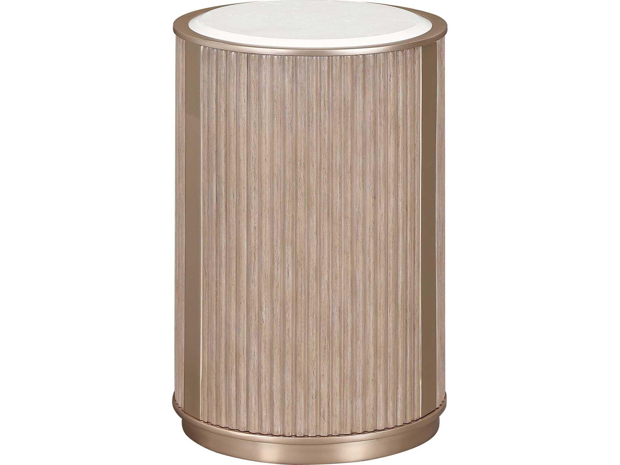 Michael Amini West Kensington Round Marble Sea Salt Caramel End Table