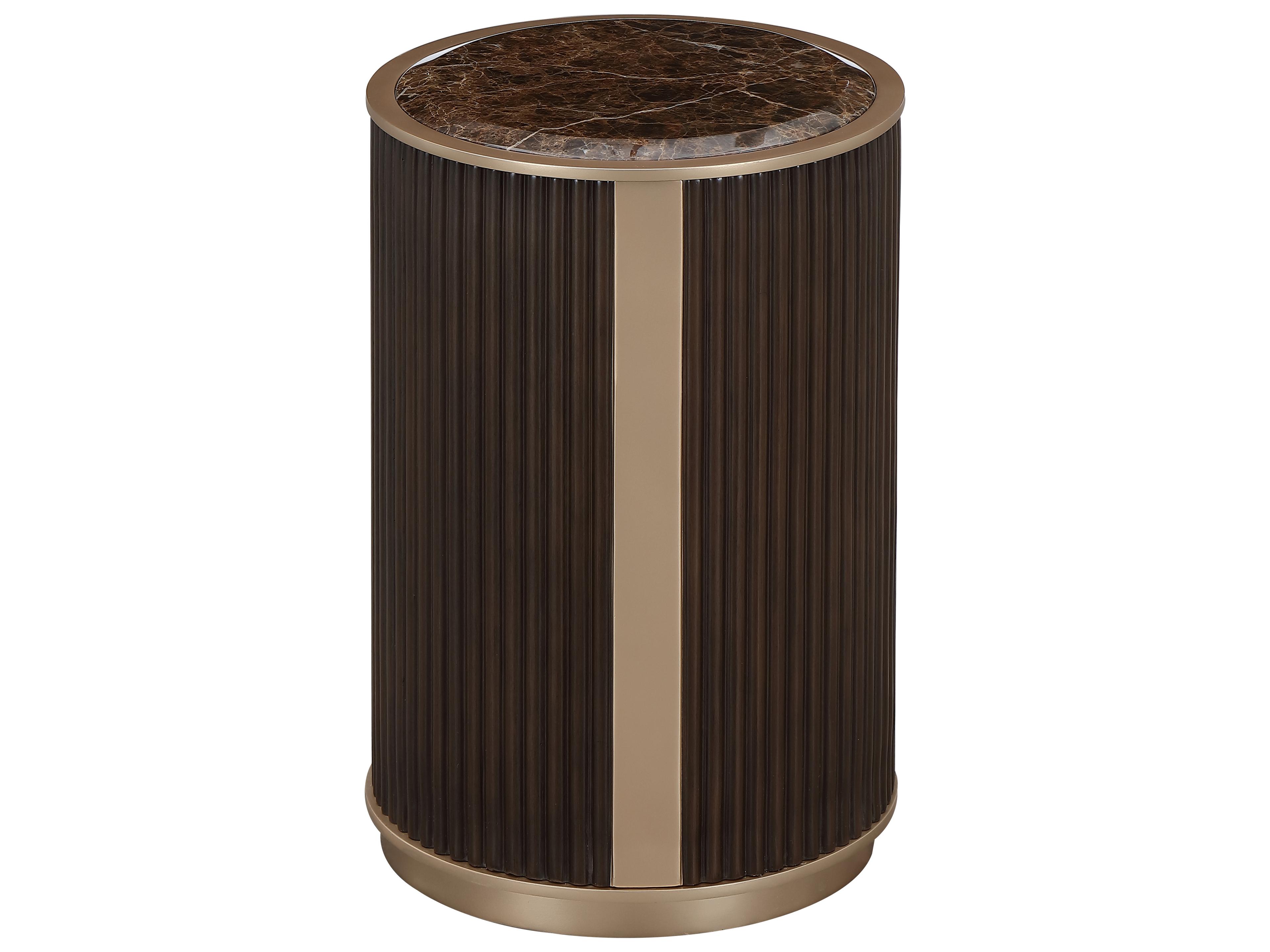 Michael Amini West Kensington Round Marble Espresso End Table
